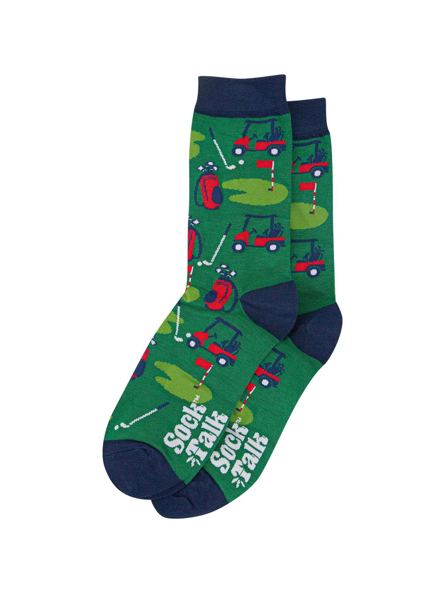 mens bamboo golf socks in green with a navy blue heel, toe and trim