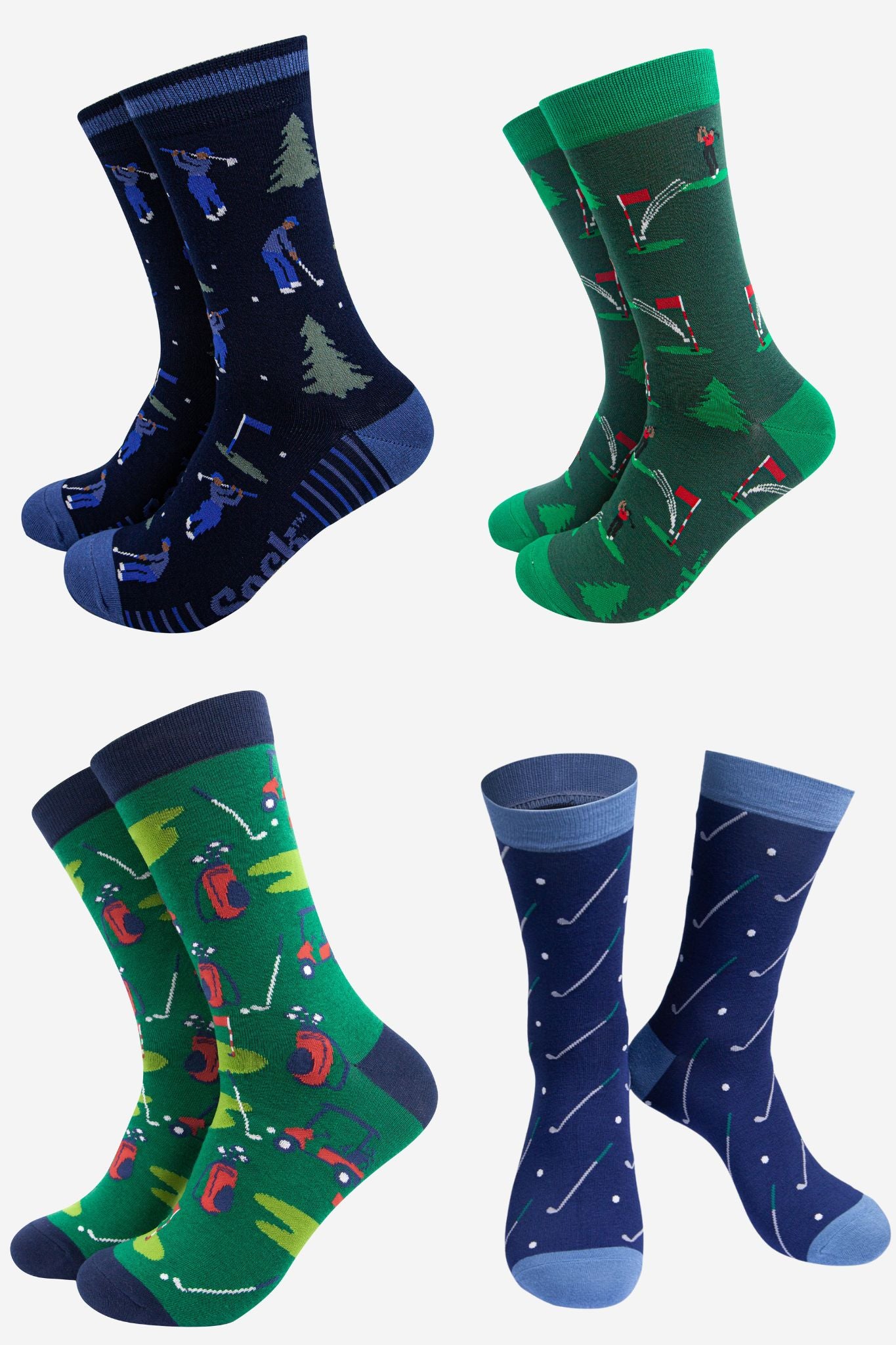 Men's Bamboo Crew Socks Festive Gift Set - Blue/Green, Golf
