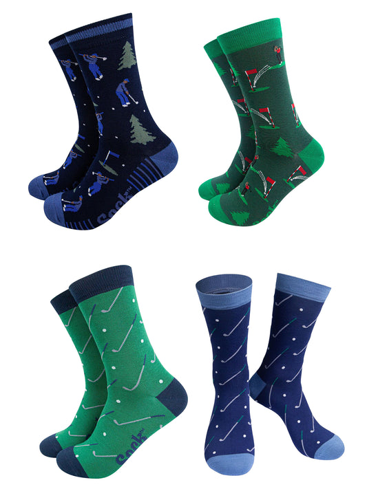 Men's Bamboo Crew Socks Festive Gift Set - Blue/Green, Golf