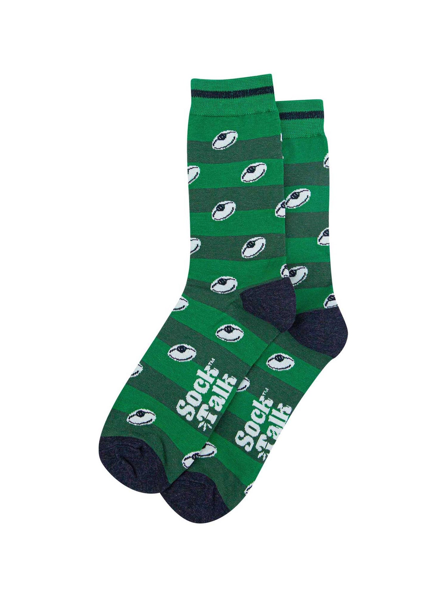 mens-bamboo-socks-green-rugby-ball-stripe-laying-flat-all-over-repeating-pattern-rugby-balls