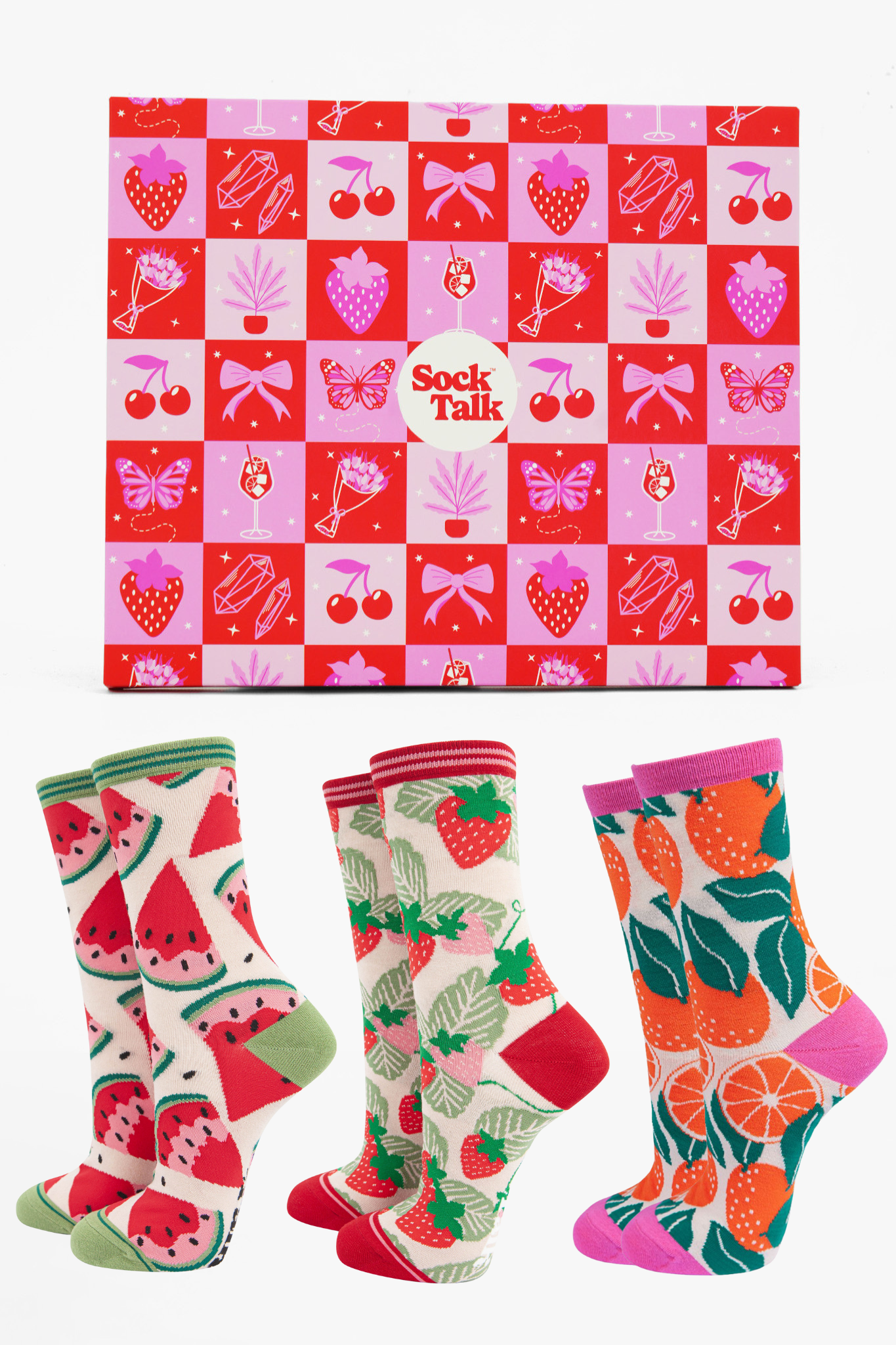 Women's Bamboo Ankle Socks Trio Gift Set - Cream/Red, Mixed Fruit