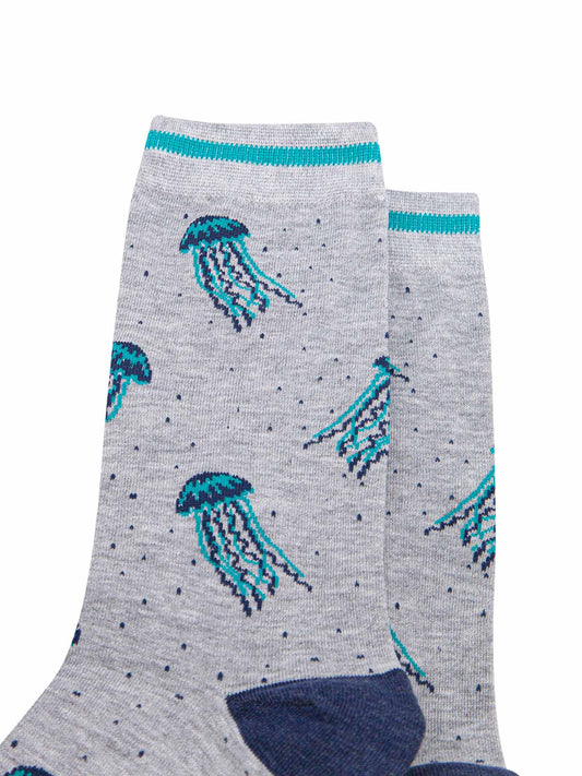 mens-bamboo-socks-grey-jellyfish-close-up-jelly-fish-are-electric-blue-and-are-swimming-underwater
