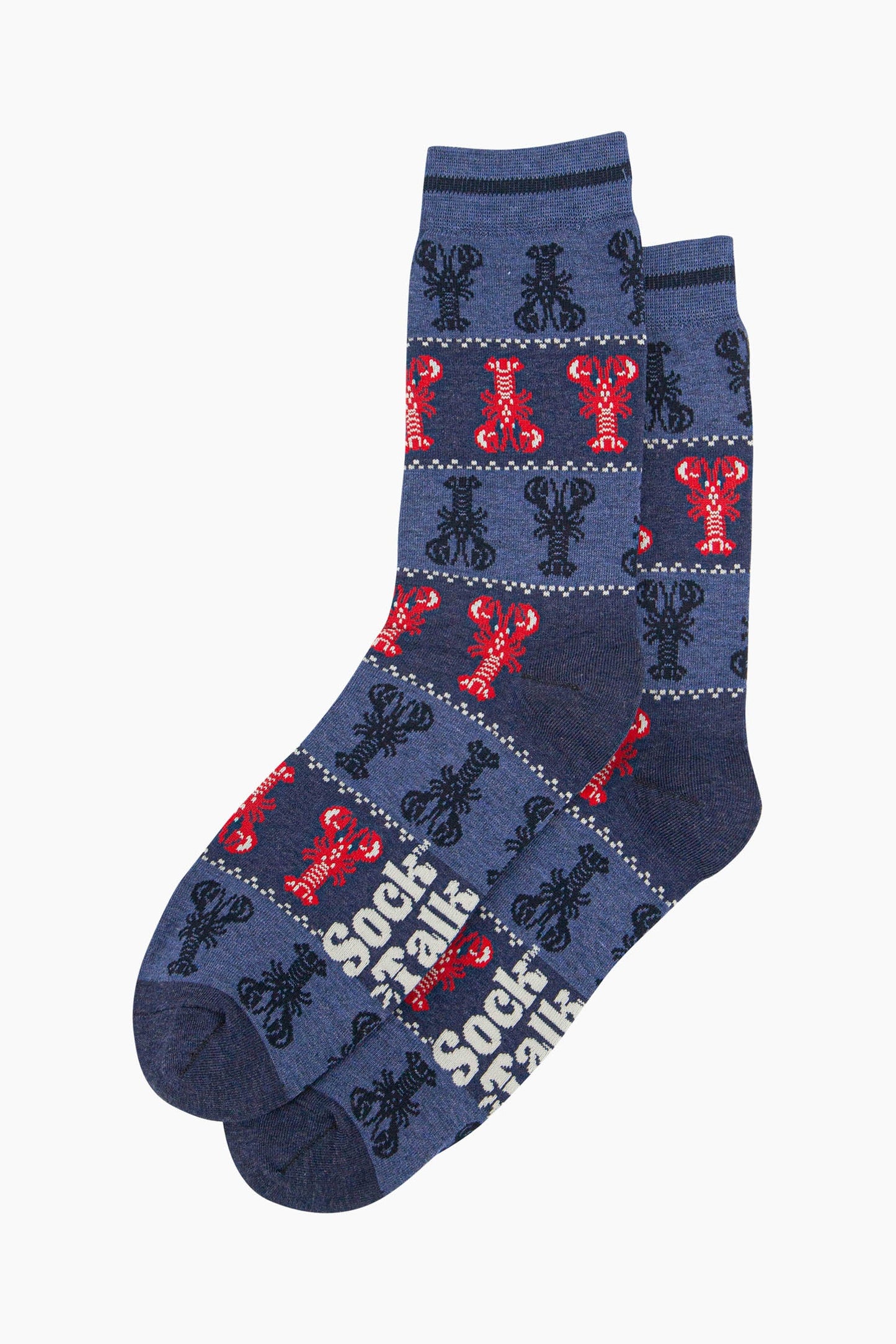 Men's Bamboo Crew Socks Christmas Cracker Gift Box - Denim Blue/Red, Lobster Fair Isle
