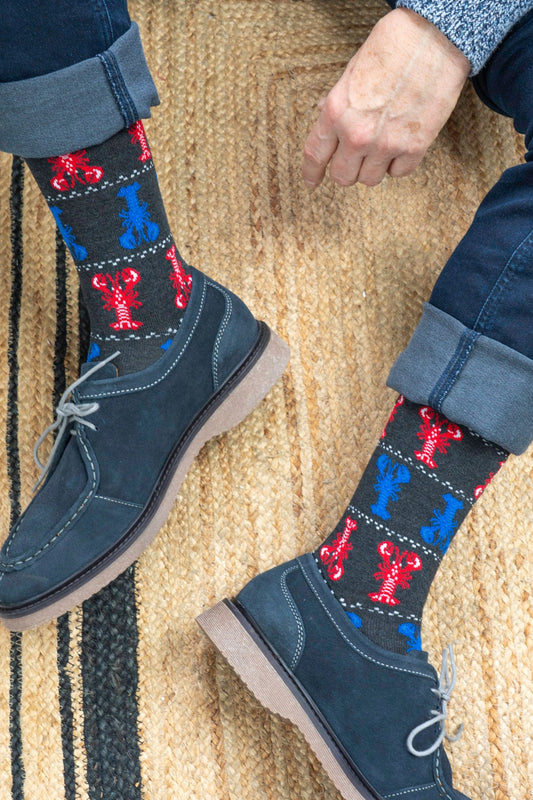 Men's Bamboo Socks - Black, Lobsters