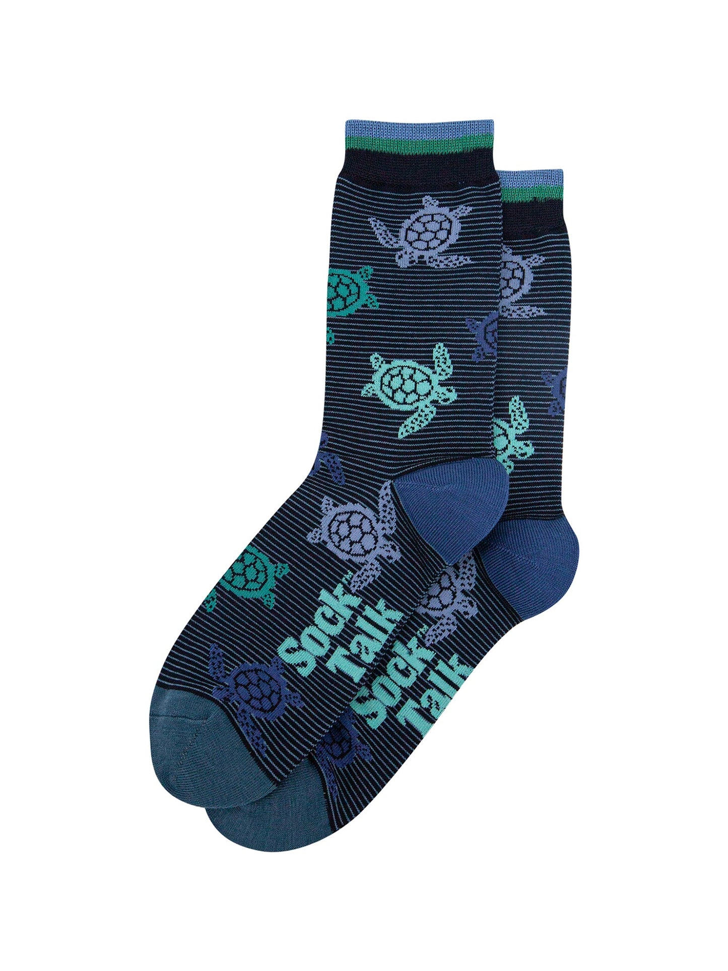Sea-Turtles-Bamboo-Socks-in-Navy-Blue-Lying-Flat