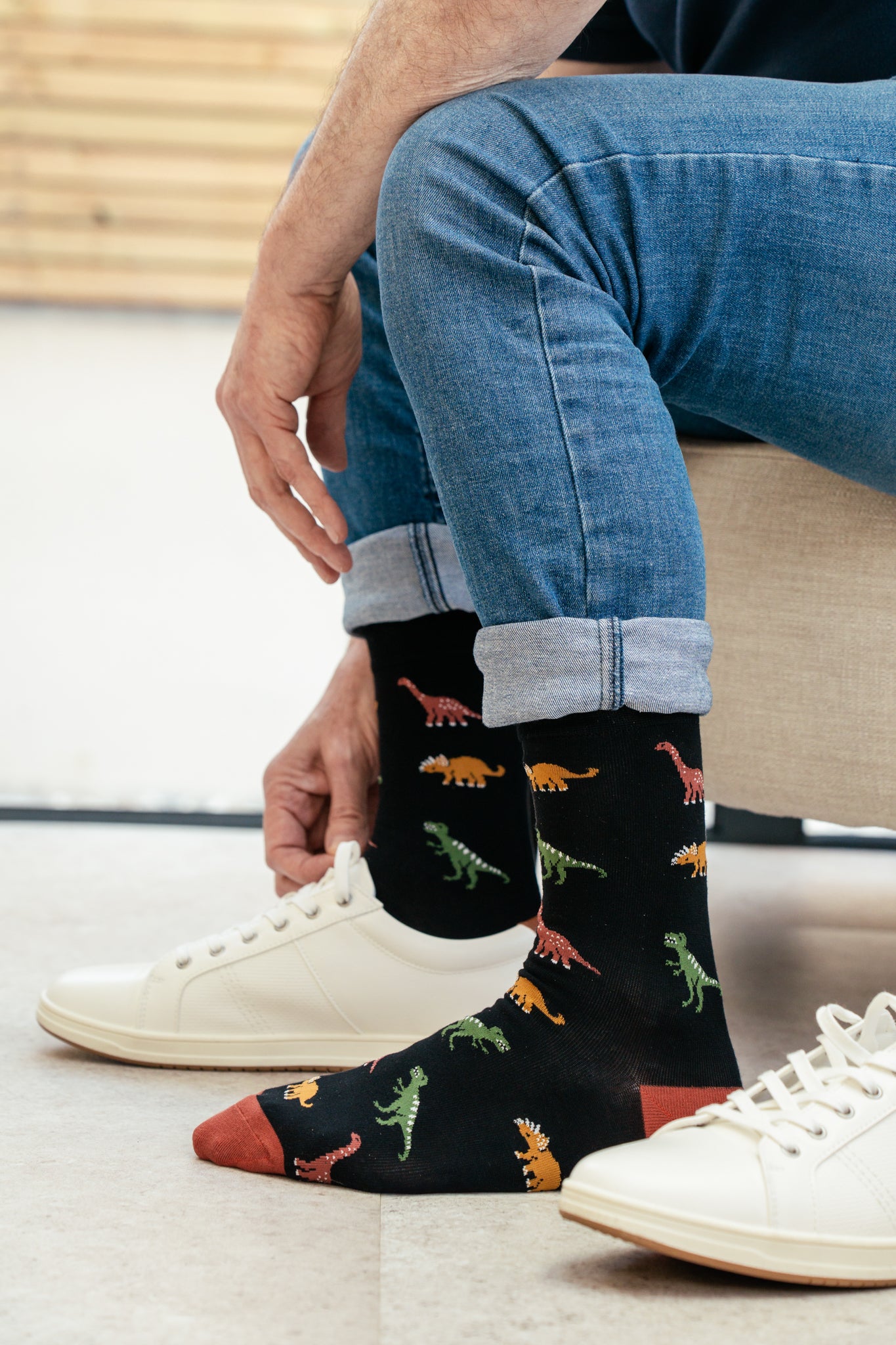 mens-assorted-dinosaur-print-bamboo-socks-styled-with-white-trainers