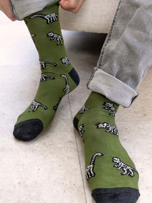 dinosaur-skeleton-print-bamboo-socks-in-green-and-black