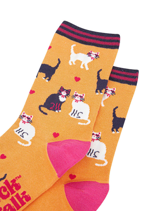 Cats in Love Bamboo Socks in Orange