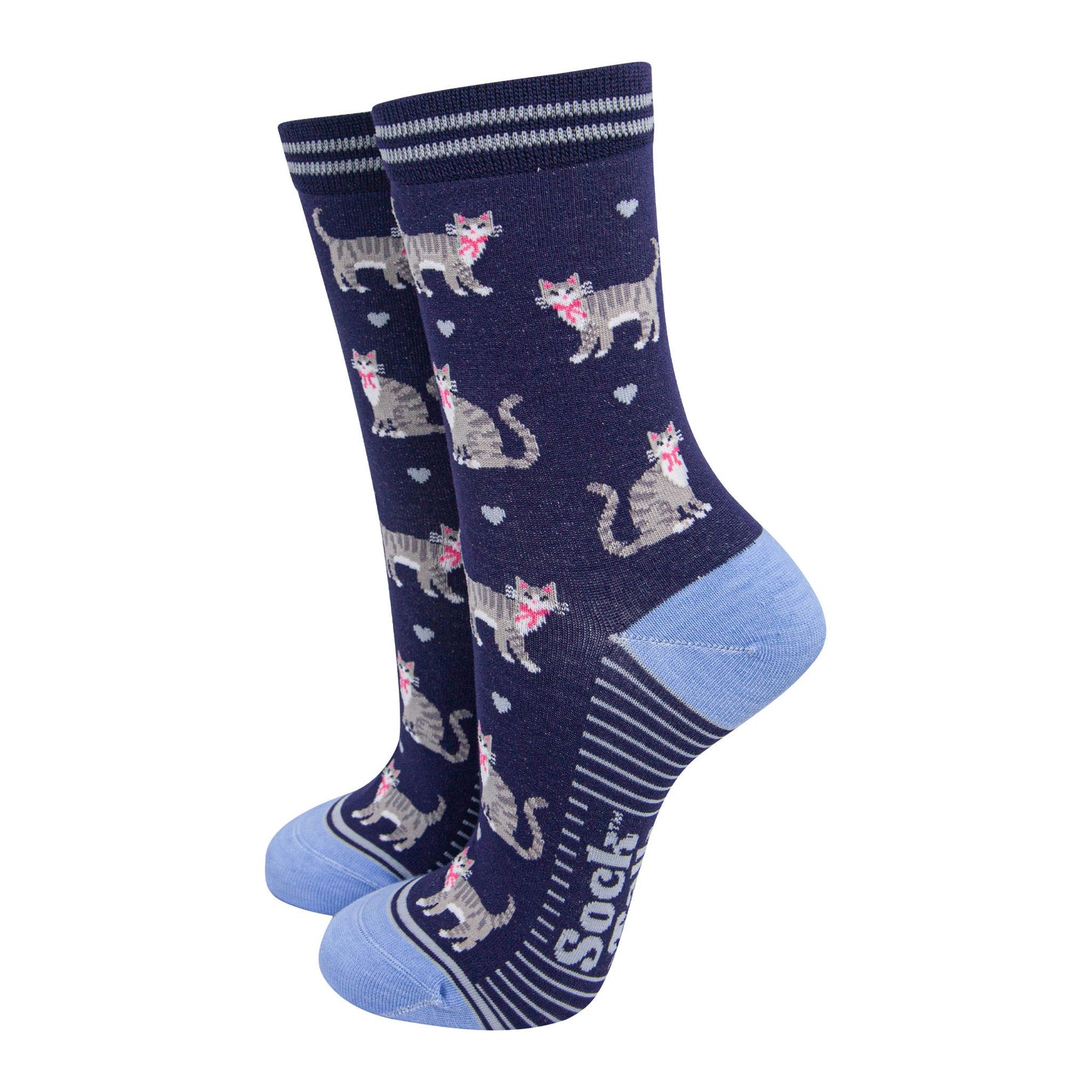 womens-bamboo-socks-navy-blue-light-blue-grey-tabby-cats-pets-animals
