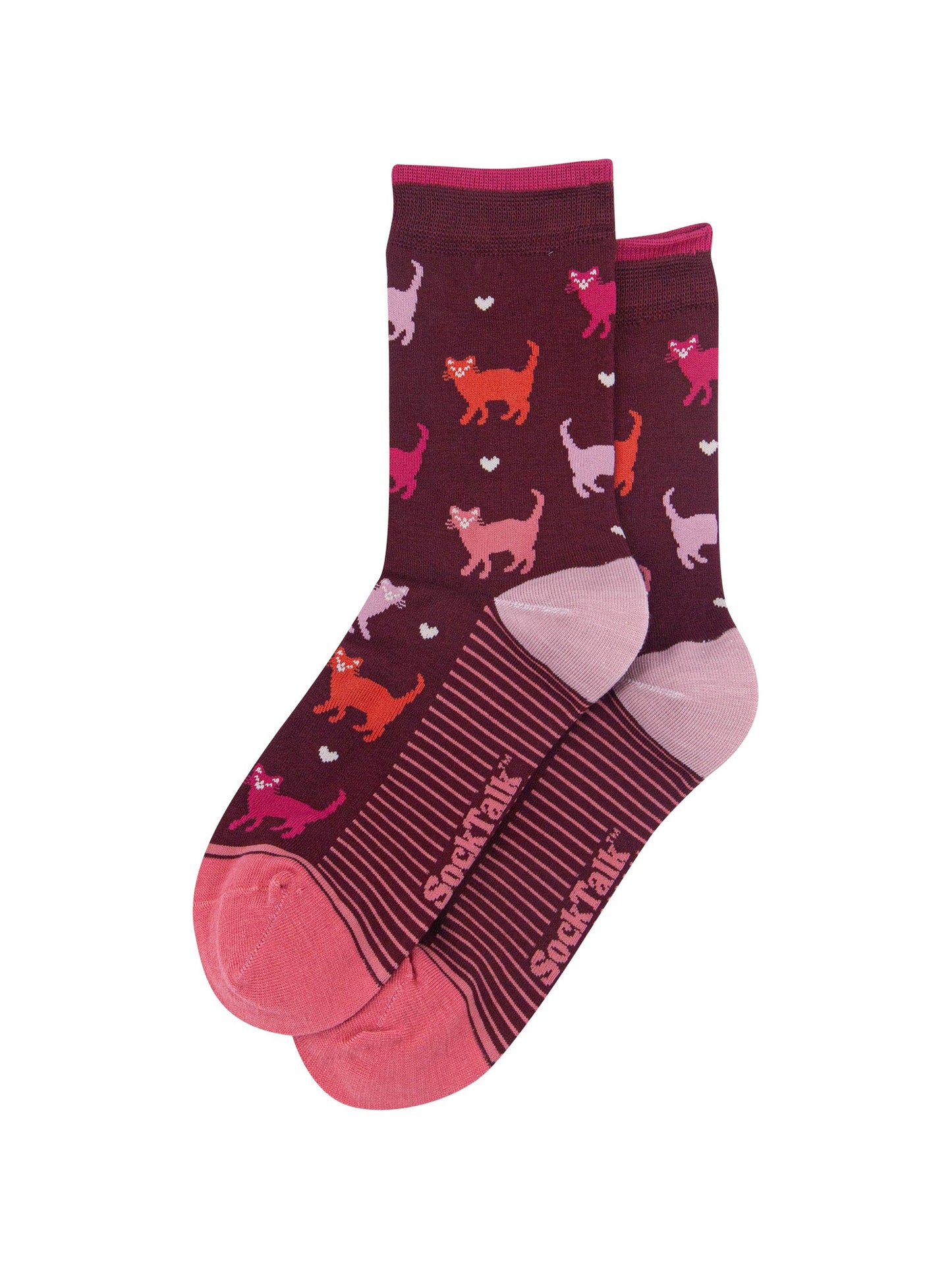Multi-Cat-Women's-Bamboo-Socks-in-Burgundy-Laid-Flat