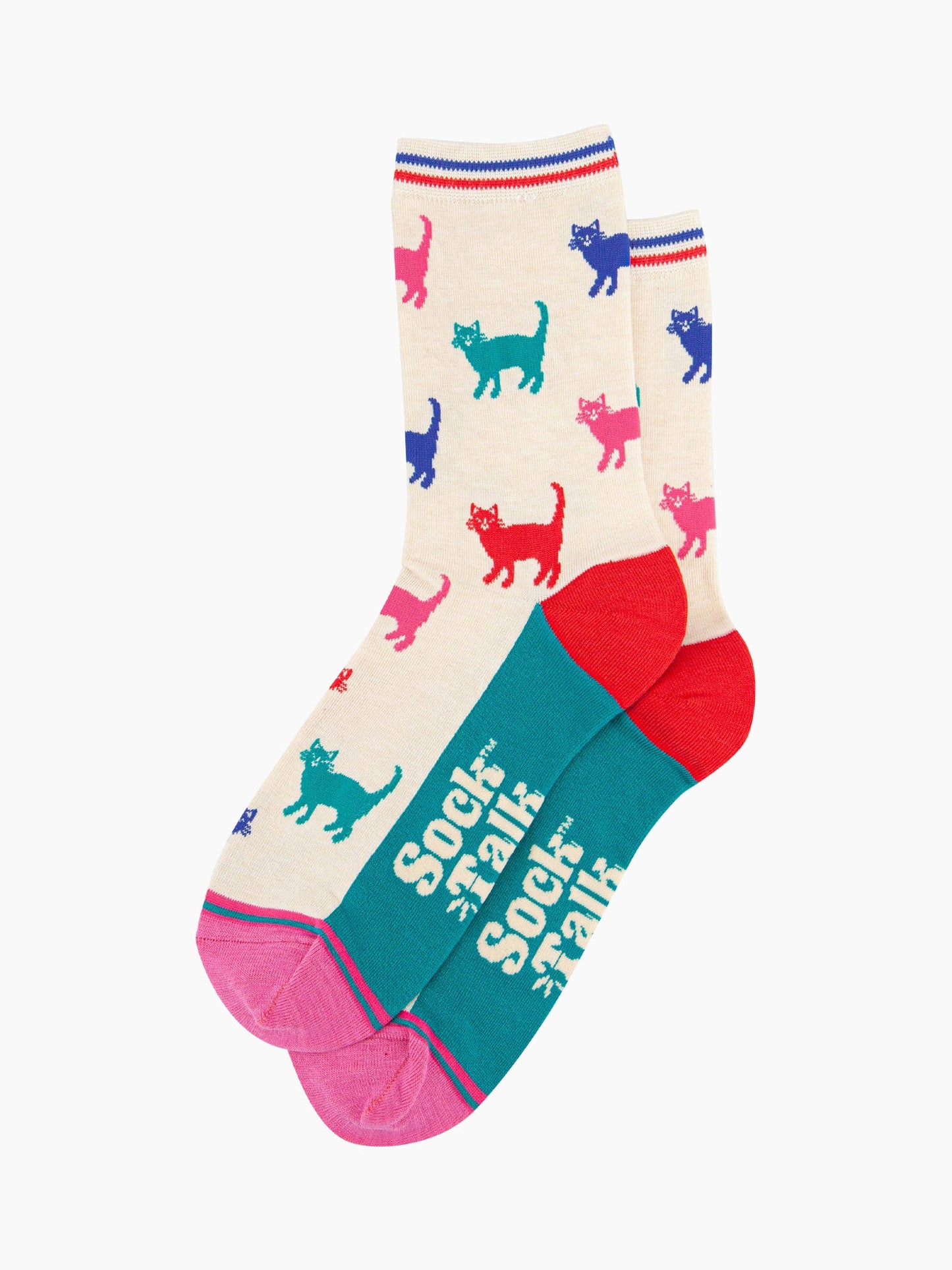 womens-bamboo-socks-cream-multi-cats-laying-flat