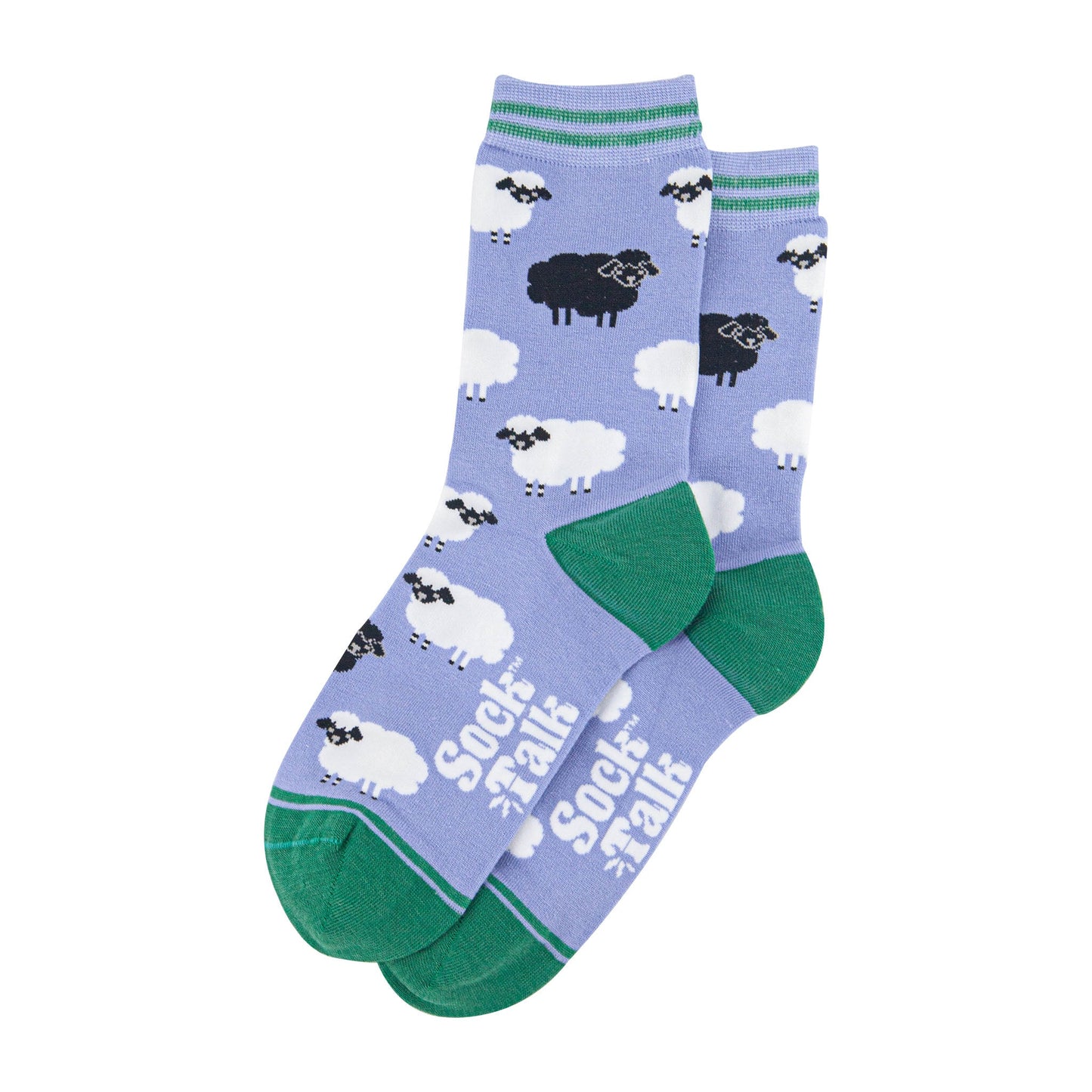 womens-bamboo-socks-light-blue-green-black-sheep-laying-flat
