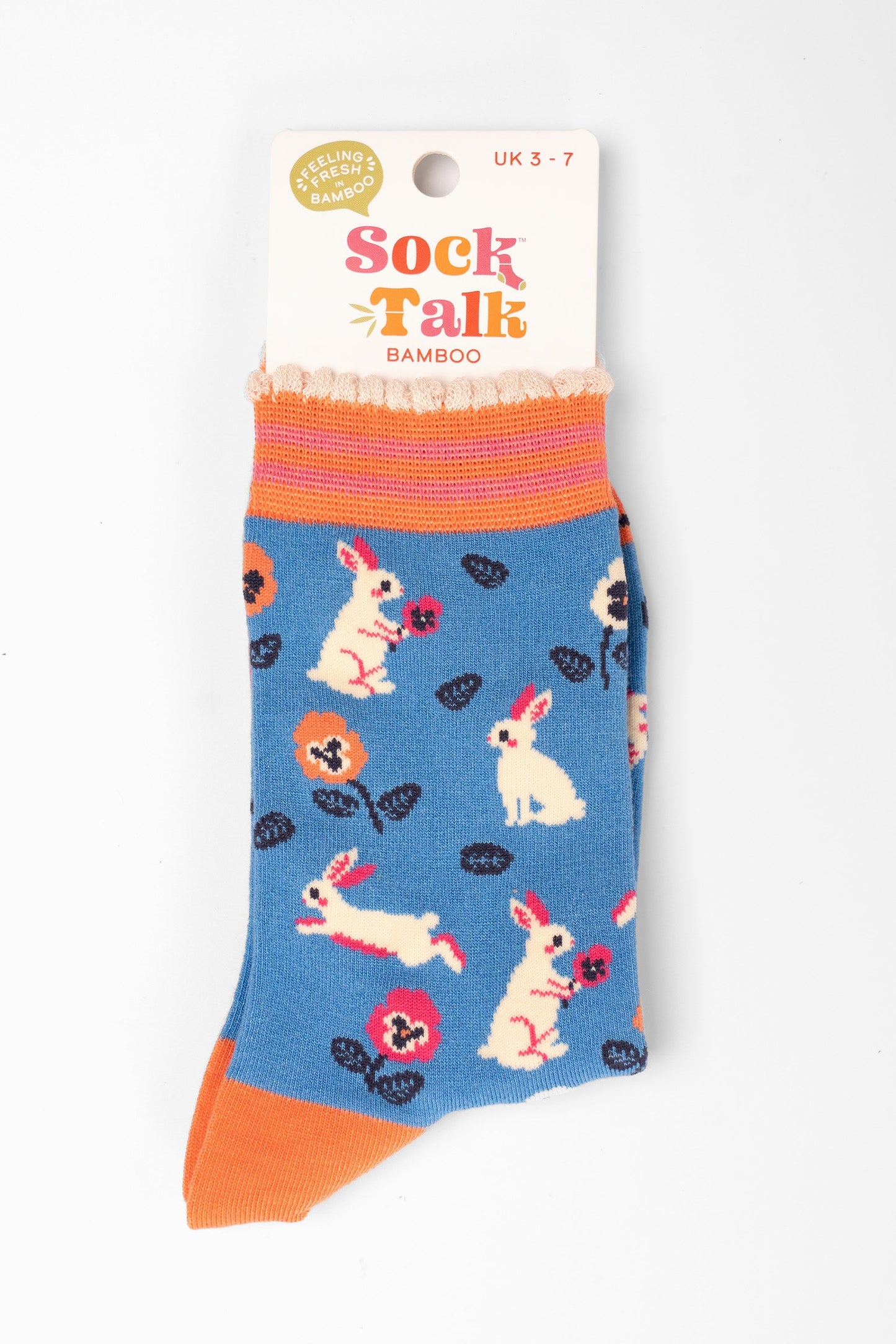 womens-bamboo-socks-blue-rabbit-and-flowers-in-sock-talk-packaging