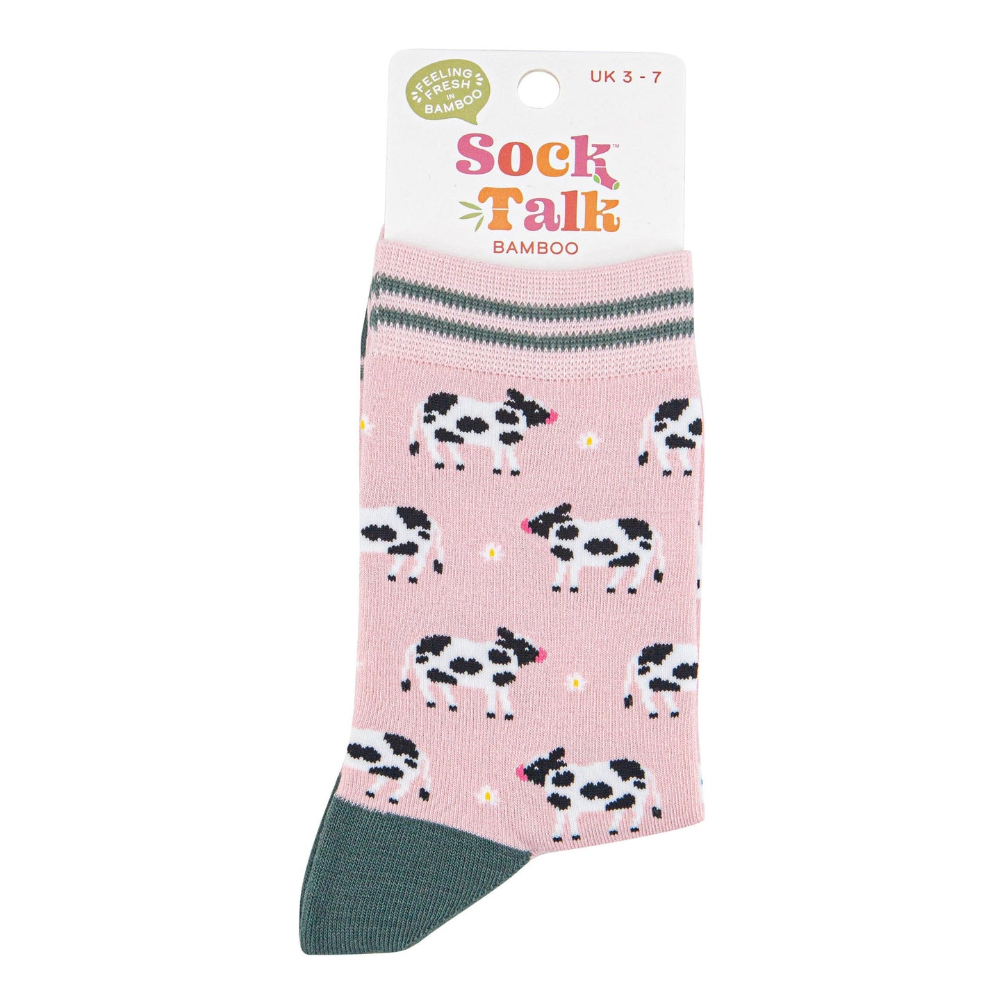 womens-bamboo-socks-light-pink-green-spring-cow-in-sock-talk-packaging
