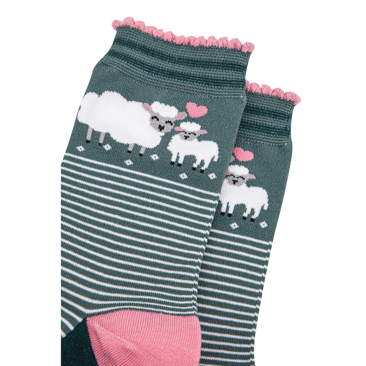 womens-bamboo-socks-green-pink-lambs-close-up