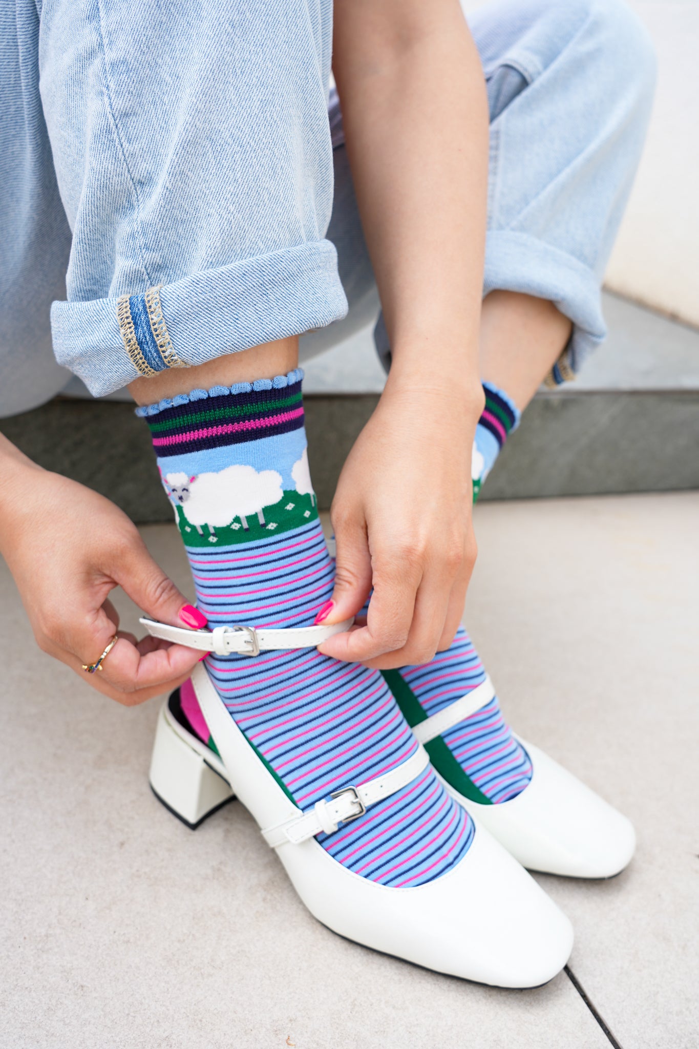 4480lambbl-womens-bamboo-socks-blue-sheep-and-lamb-styled-with-mary-jane-pumps