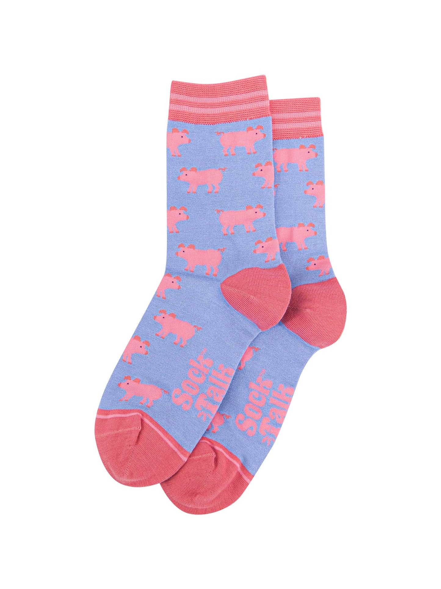 womens-bamboo-socks-light-blue-light-pink-pig-laying-flat