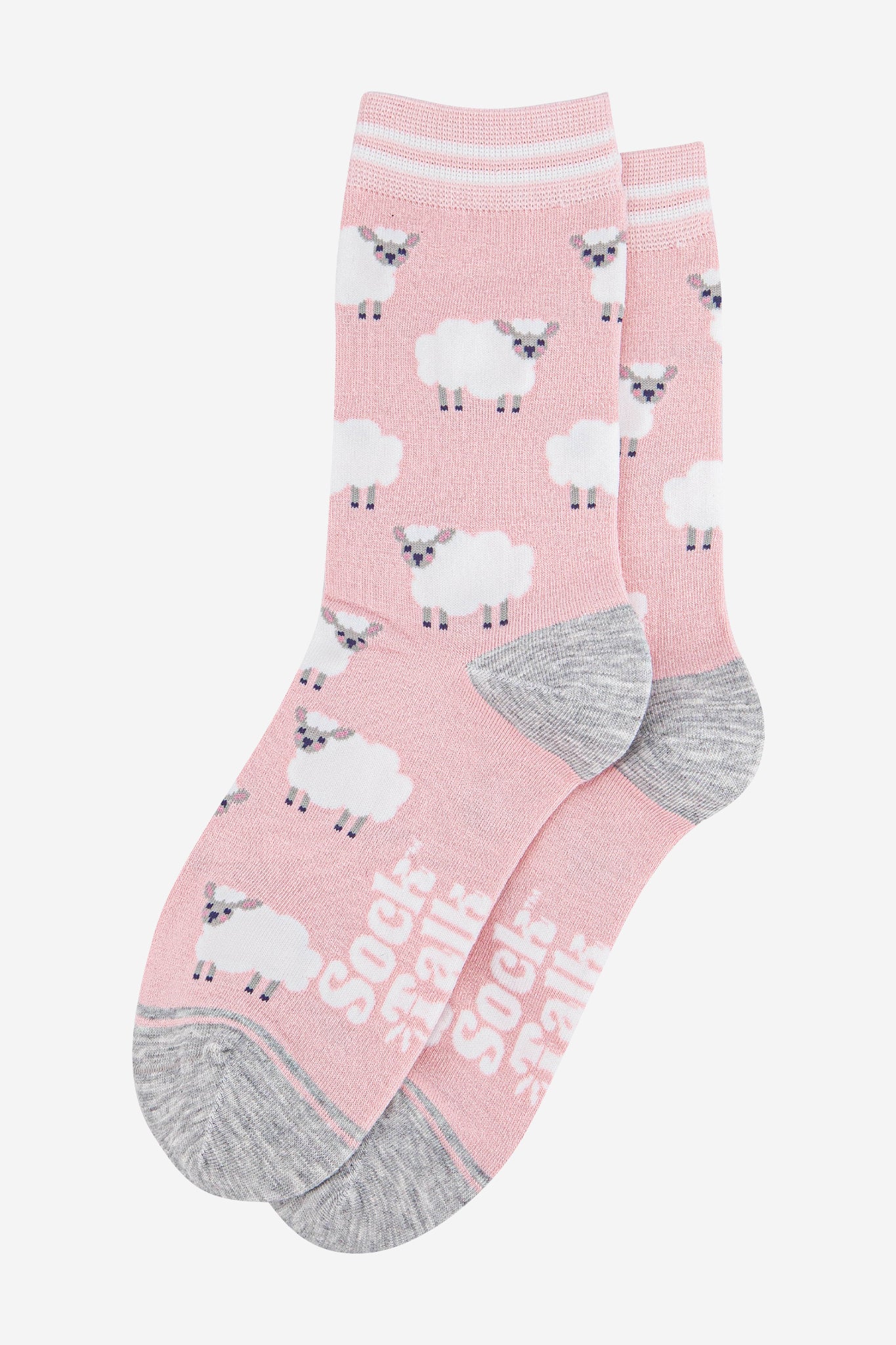 womens-bamboo-socks-light-pink-grey-marl-sheep-laying-flat