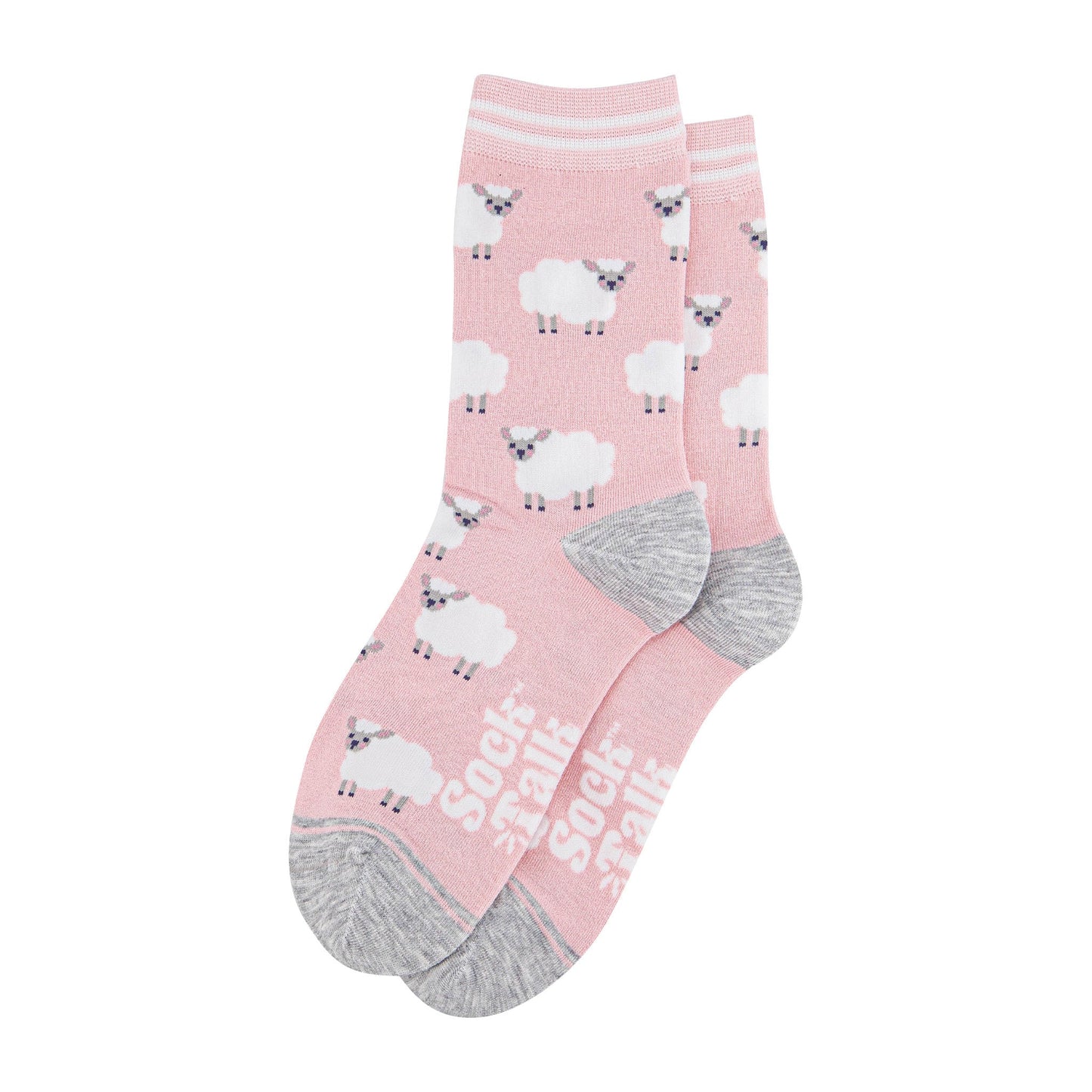 womens-bamboo-socks-light-pink-grey-marl-sheep-laying-flat