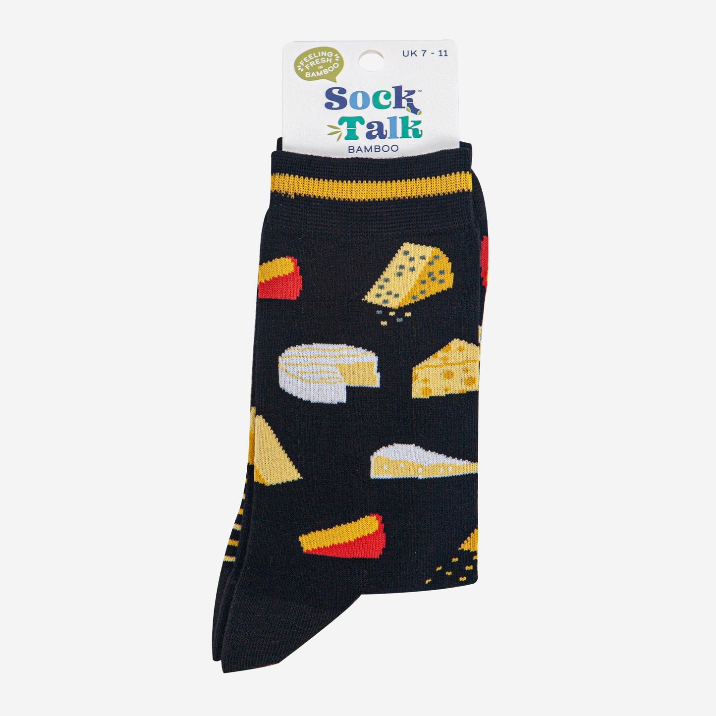 mens-bamboo-socks-black-cheese-in-sock-talk-packaging