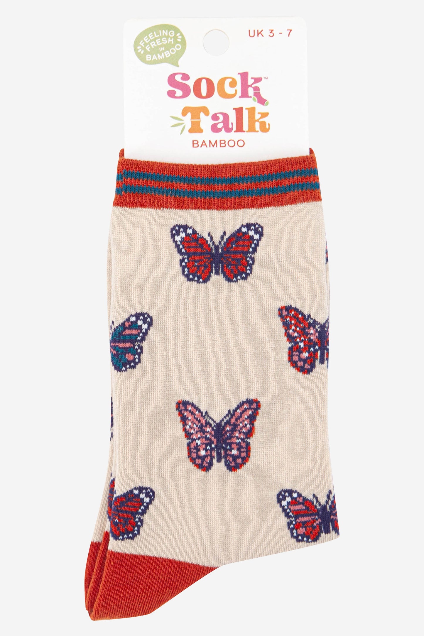 womens-bamboo-socks-cream-orange-butterfly-in-sock-talk-packaging