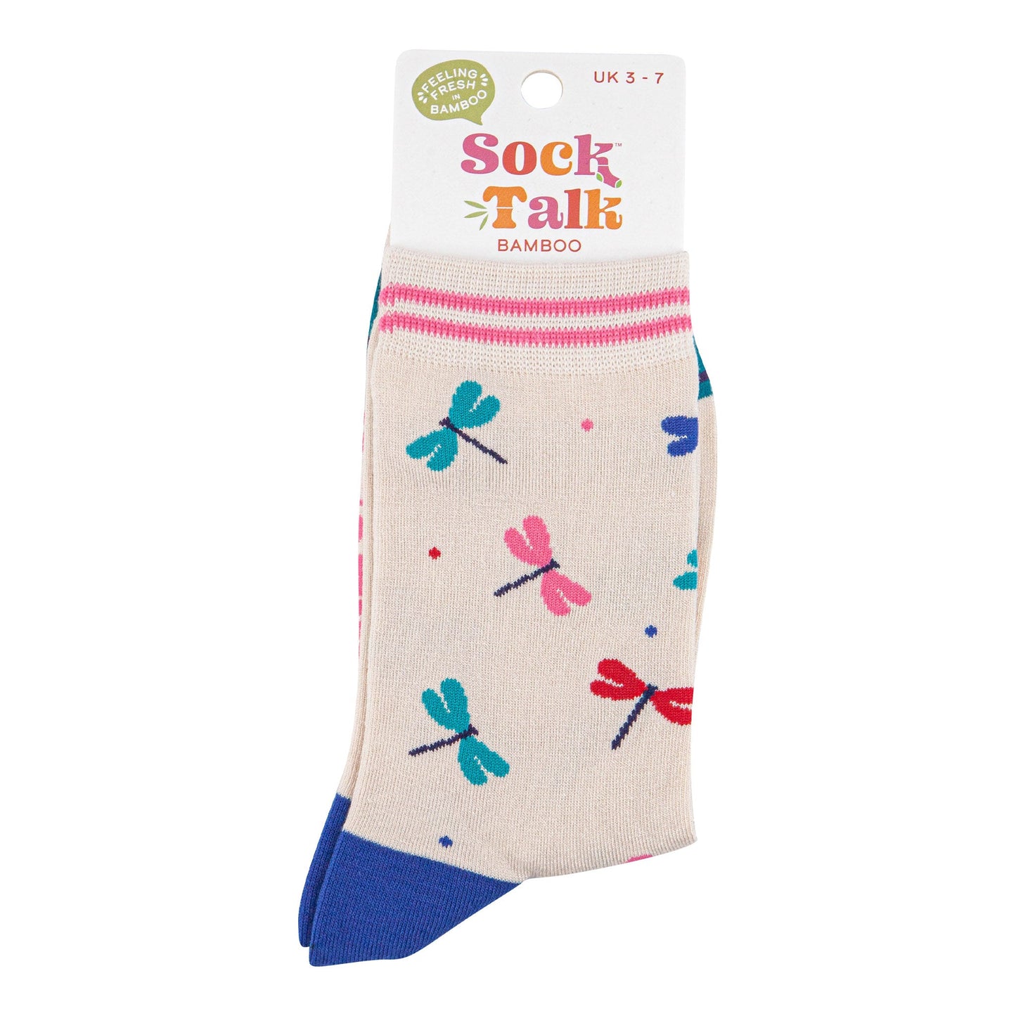 womens-bamboo-socks-cream-blue-dragonfly-in-sock-talk-packaging