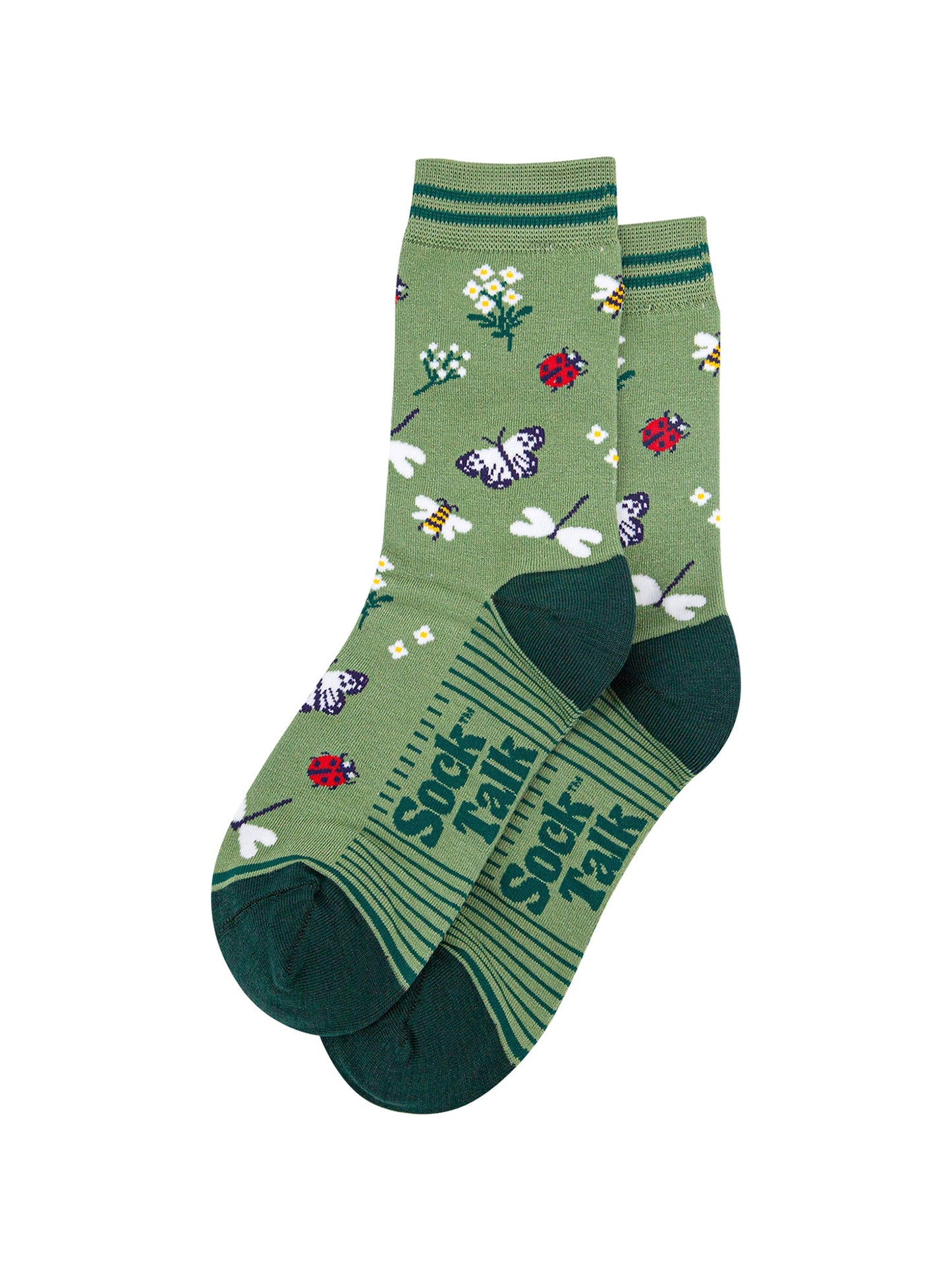 Garden-Ladybird-&-Butterfly-Bamboo-Socks-in-Green-Laid-Flat