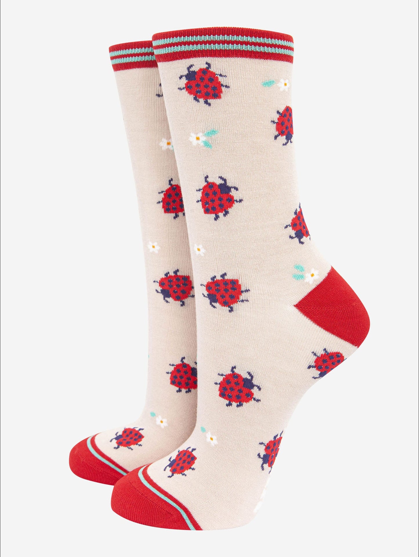Women's Bamboo Socks - Cream/Red, Ladybird