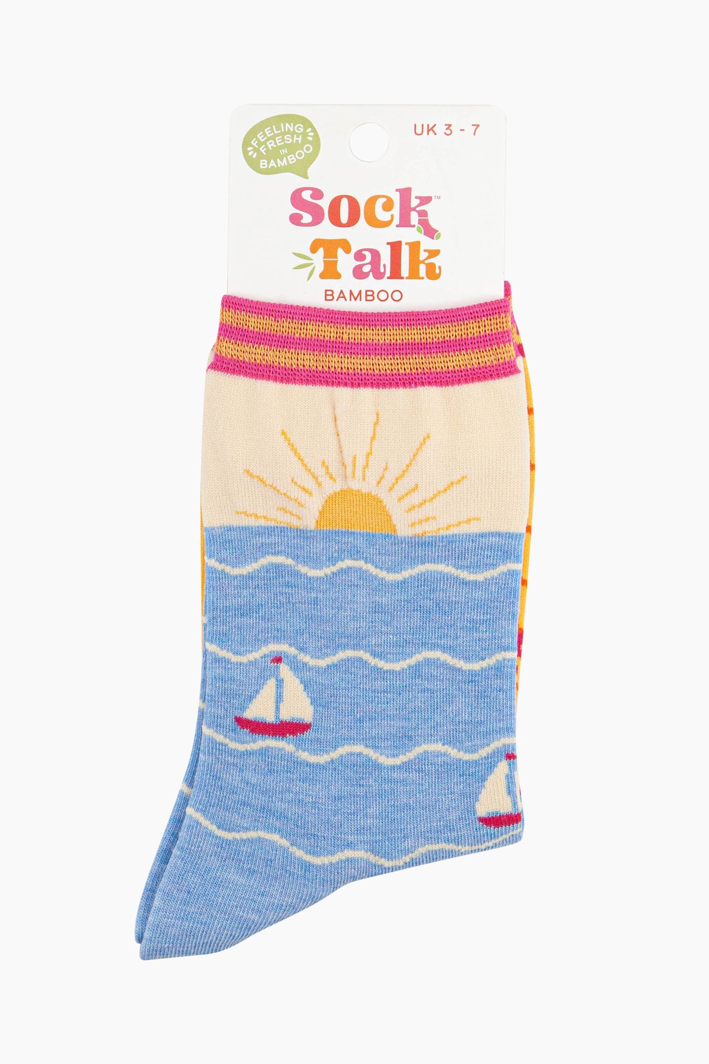 womens-bamboo-socks-cream-blue-beach-sunset-sock-talk-packaging-uk-size-3-7