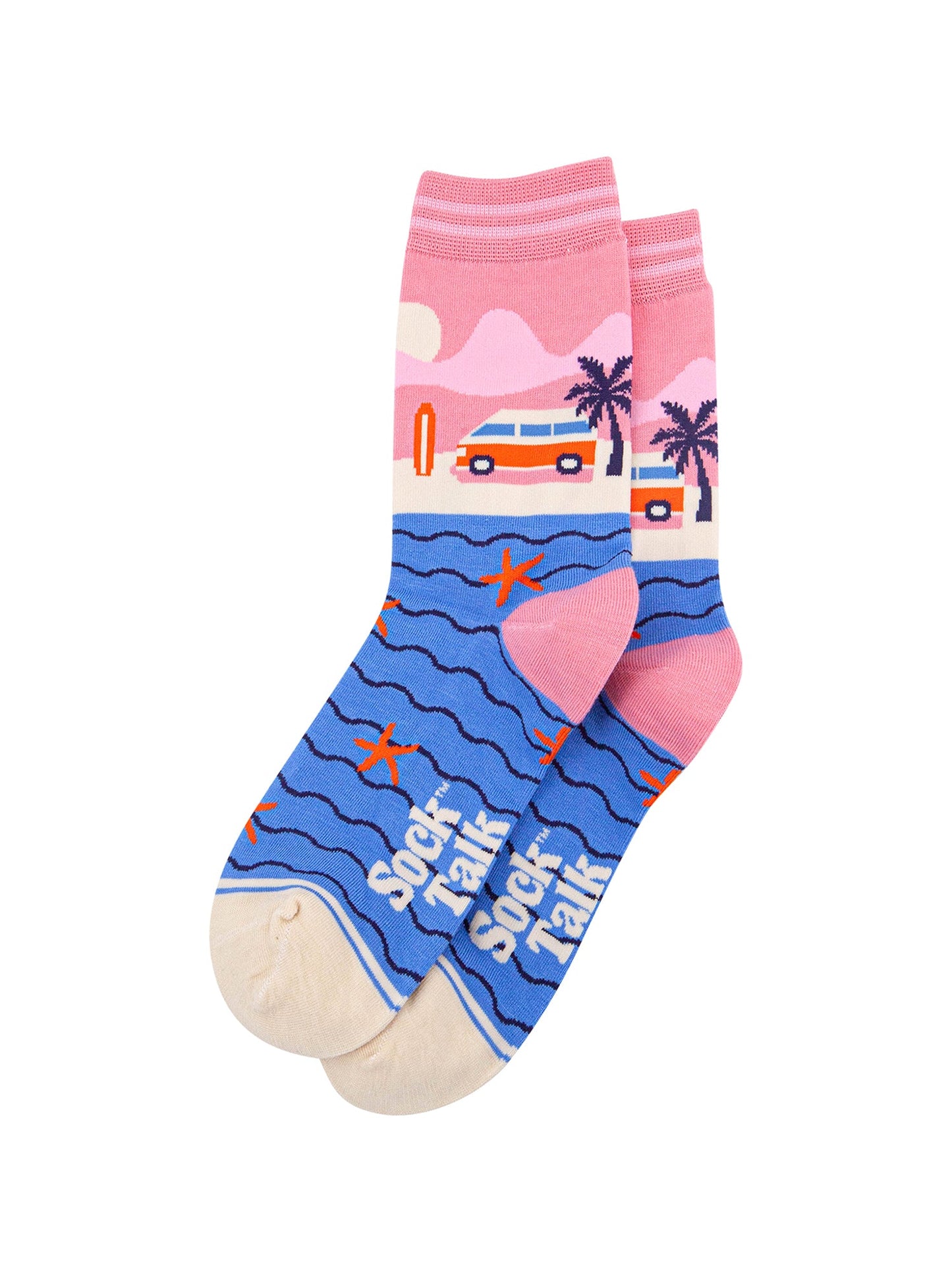 Beach-Campervan-Bamboo-Socks-in-Pink-Lying-Flat
