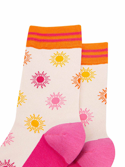 womens-bamboo-socks-cream-multi-sunshine-close-up-summer-suns-are-hot-pink-yellow-orange-light-pink