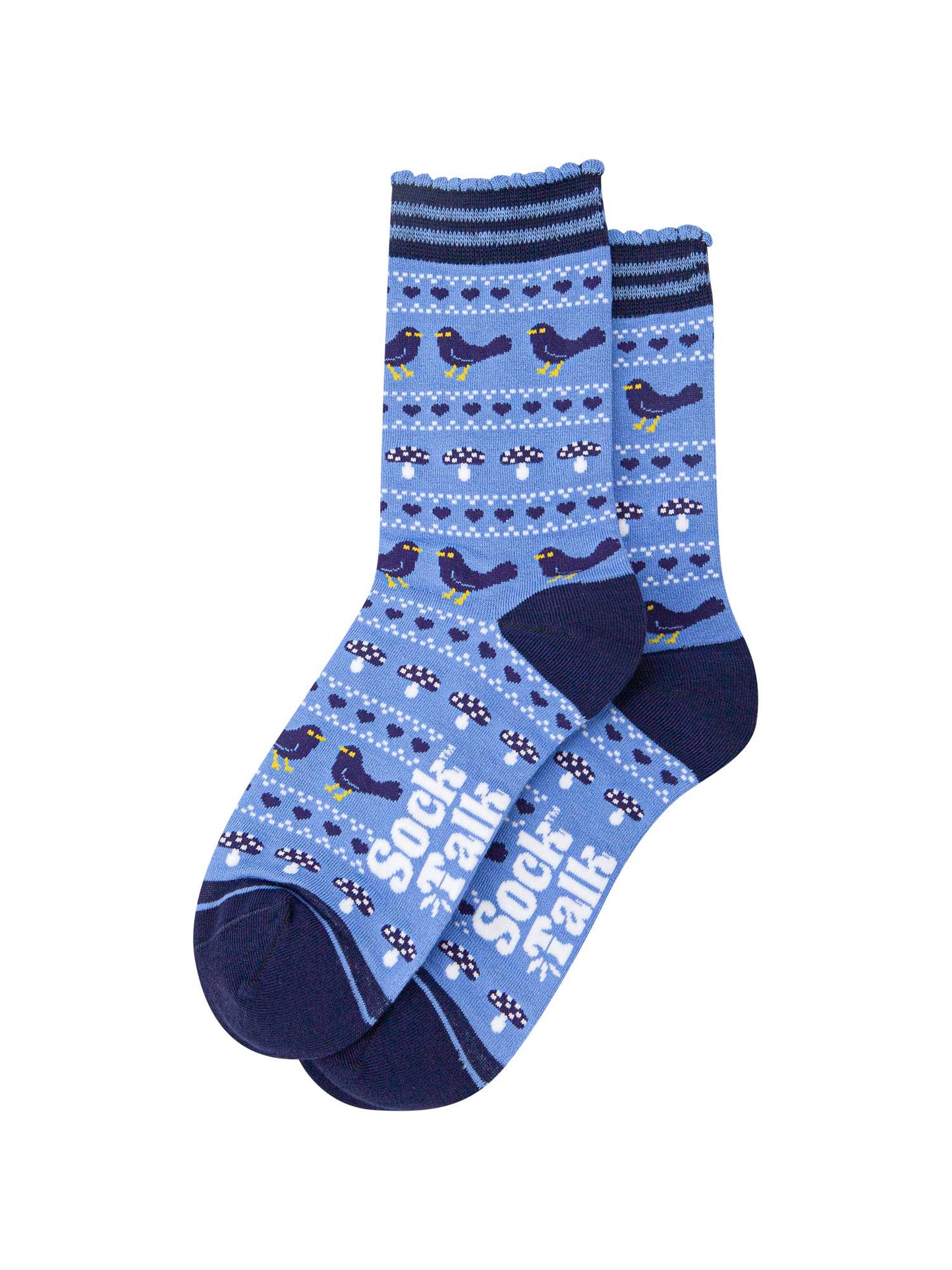 womens-bamboo-socks-denim-blue-navy-blue-blackbird-fair-isle-laying-flat