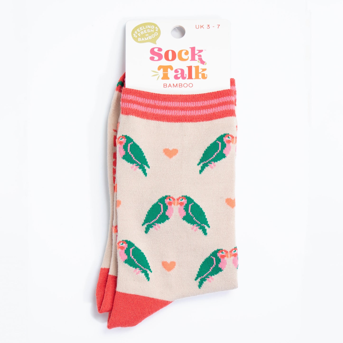 love bird bamboo socks in their sock talk packaging, these socks are a uk size 3-7