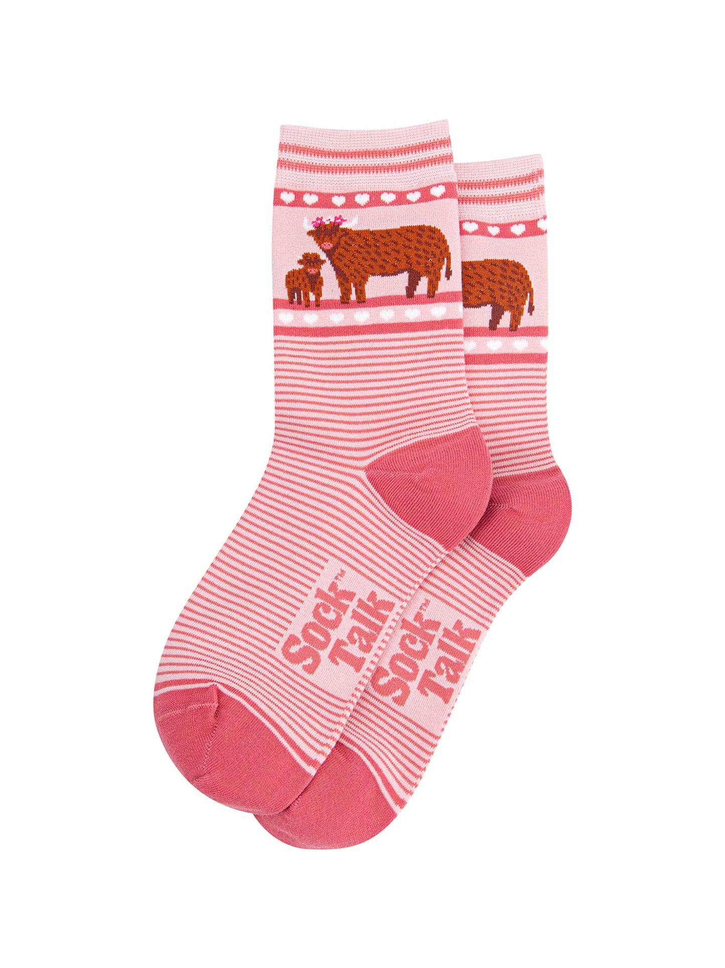 Highland-Cow-Calf-Striped-Bamboo-Socks-in-Pink-laid-flat