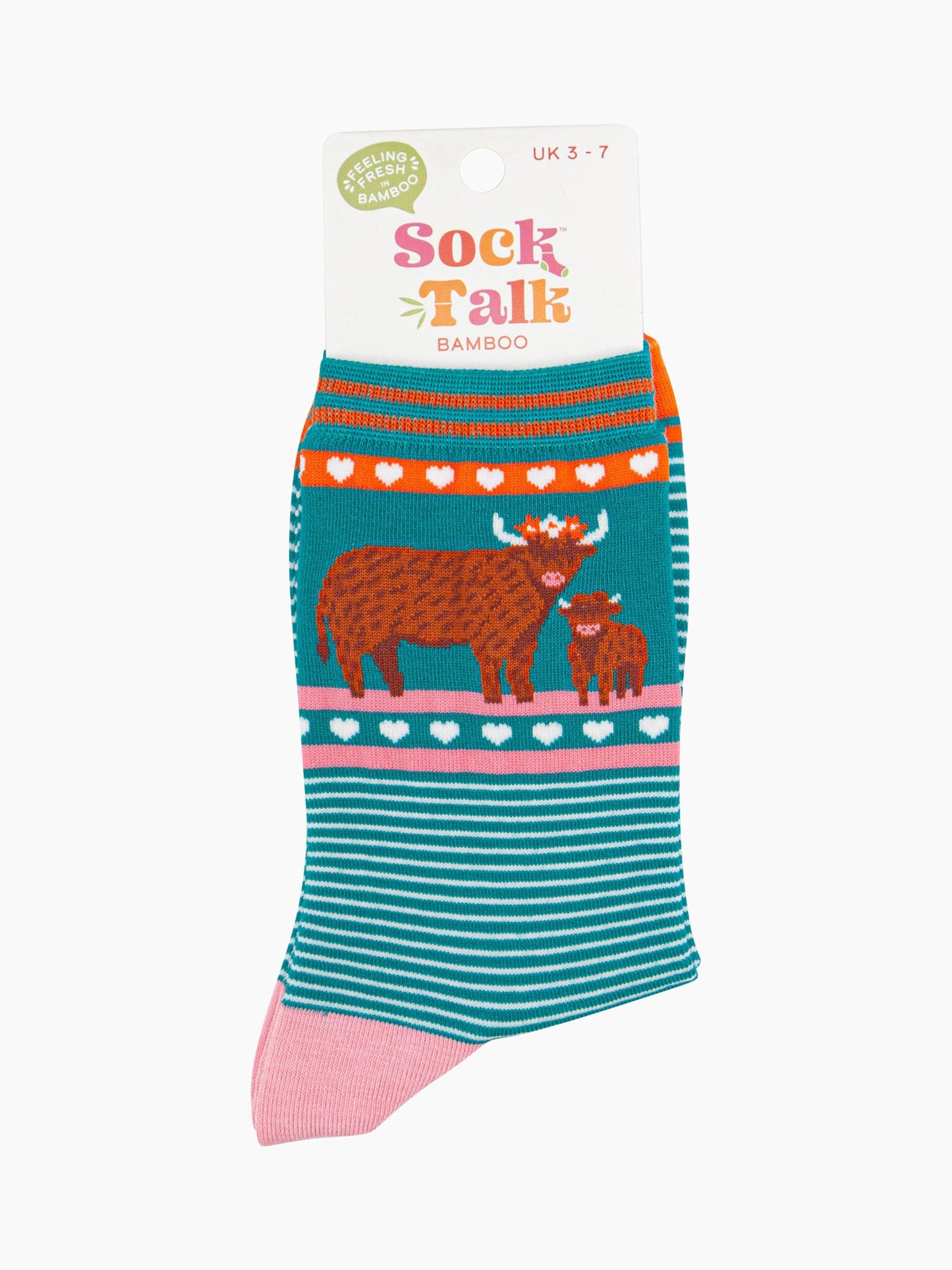 womens-bamboo-socks-teal-highland-cow-and-calf-in-sock-talk-packaging-uk-size-3-7