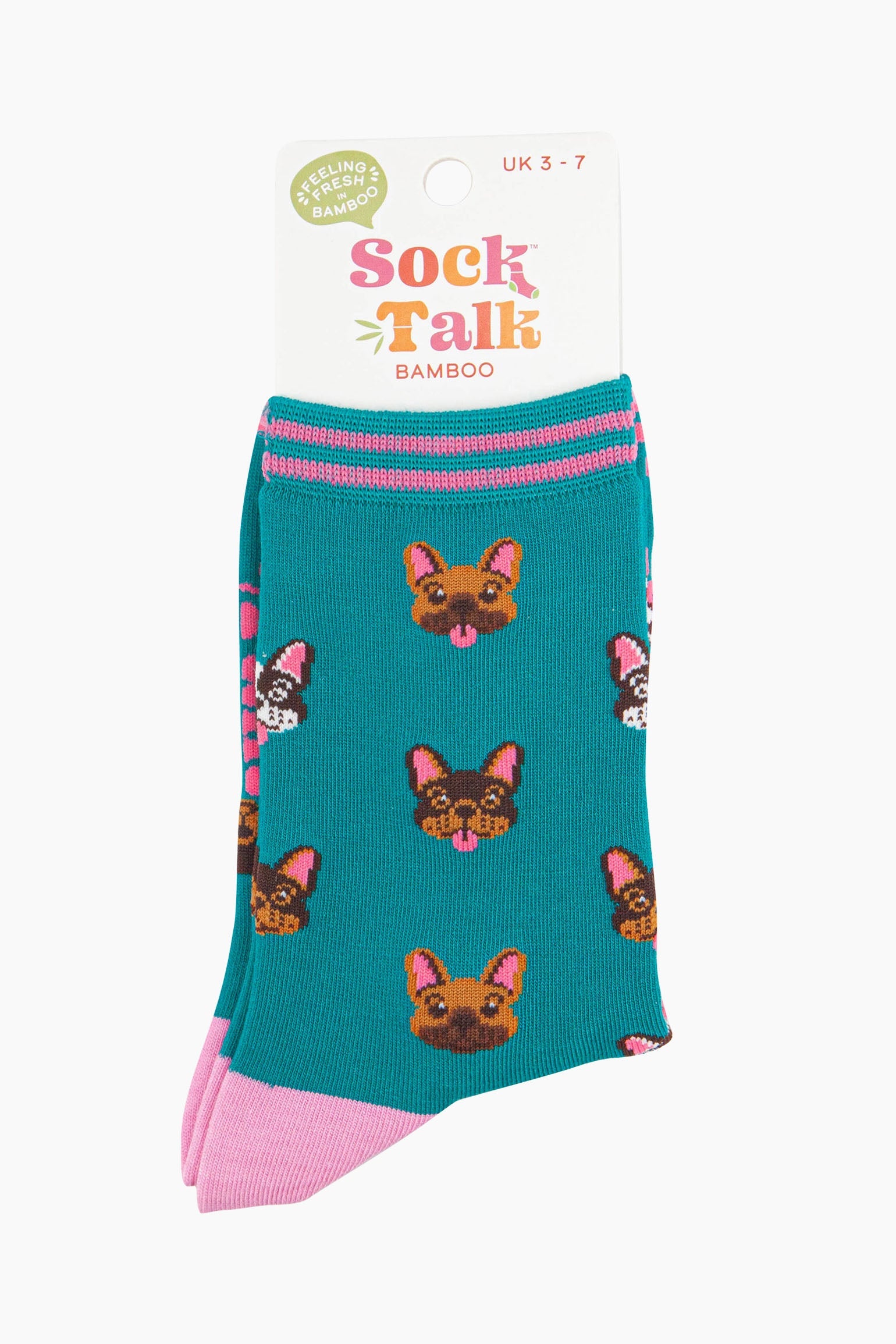 womens-bamboo-socks-teal-frenchie-bulldogs-in-sock-talk-packaging-uk-size-3-7
