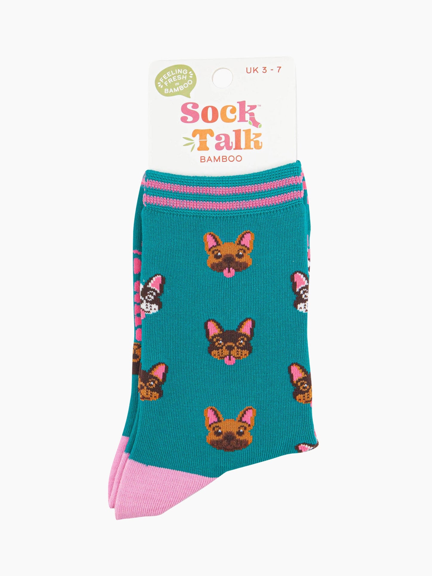 womens-bamboo-socks-teal-frenchie-bulldogs-in-sock-talk-packaging-uk-size-3-7
