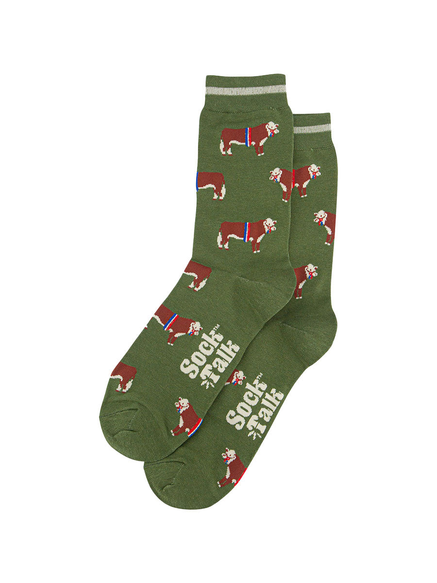 mens-bamboo-socks-green-prize-hereford-bull-laying-flat