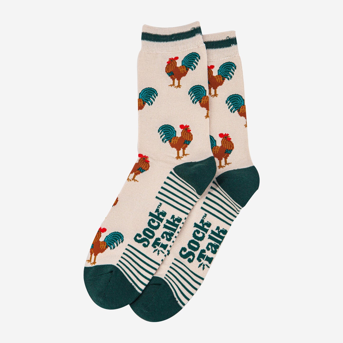 mens-bamboo-socks-cream-green-rooster-laying-flat
