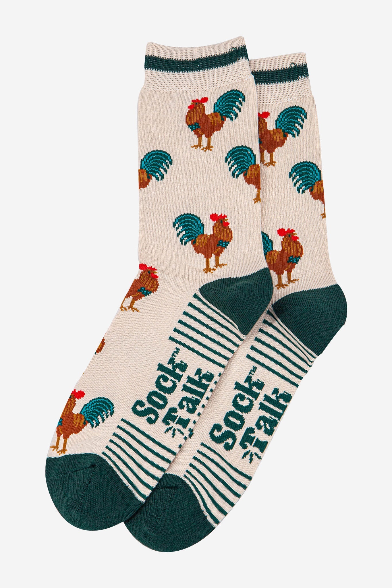 mens-bamboo-socks-cream-green-rooster-laying-flat