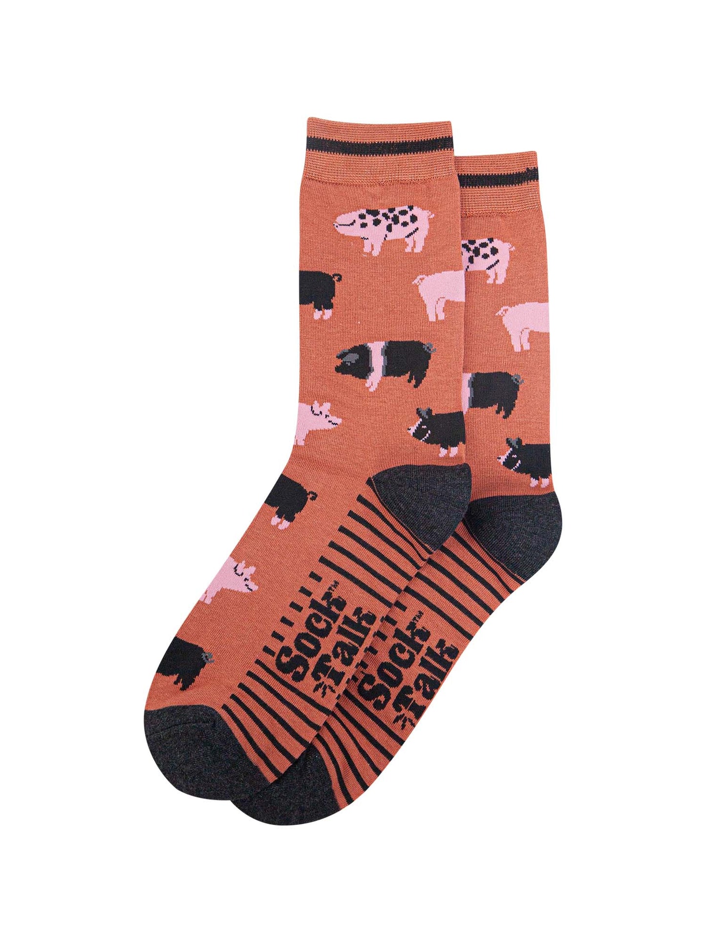 mens-bamboo-socks-rust-pigs-laying-flat-sow-pigs-spotted-striped