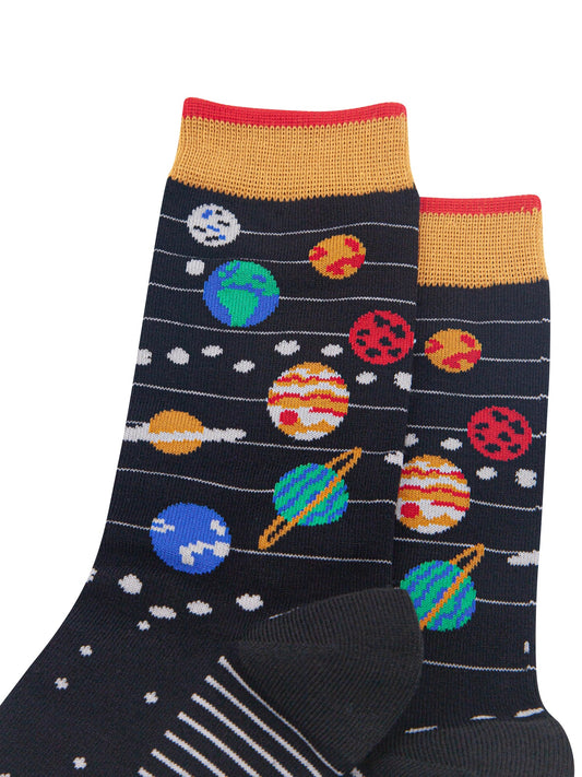 Solar-System-Men's-Bamboo-Socks-in-Black-Close-Up