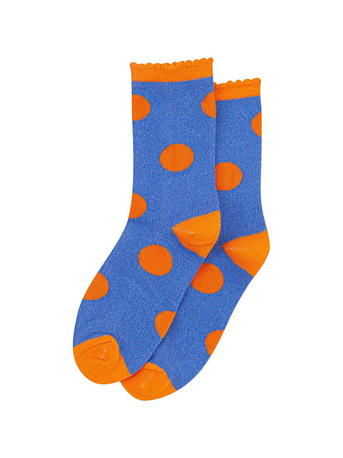 blue and orange spot pattern glitter ankle socks