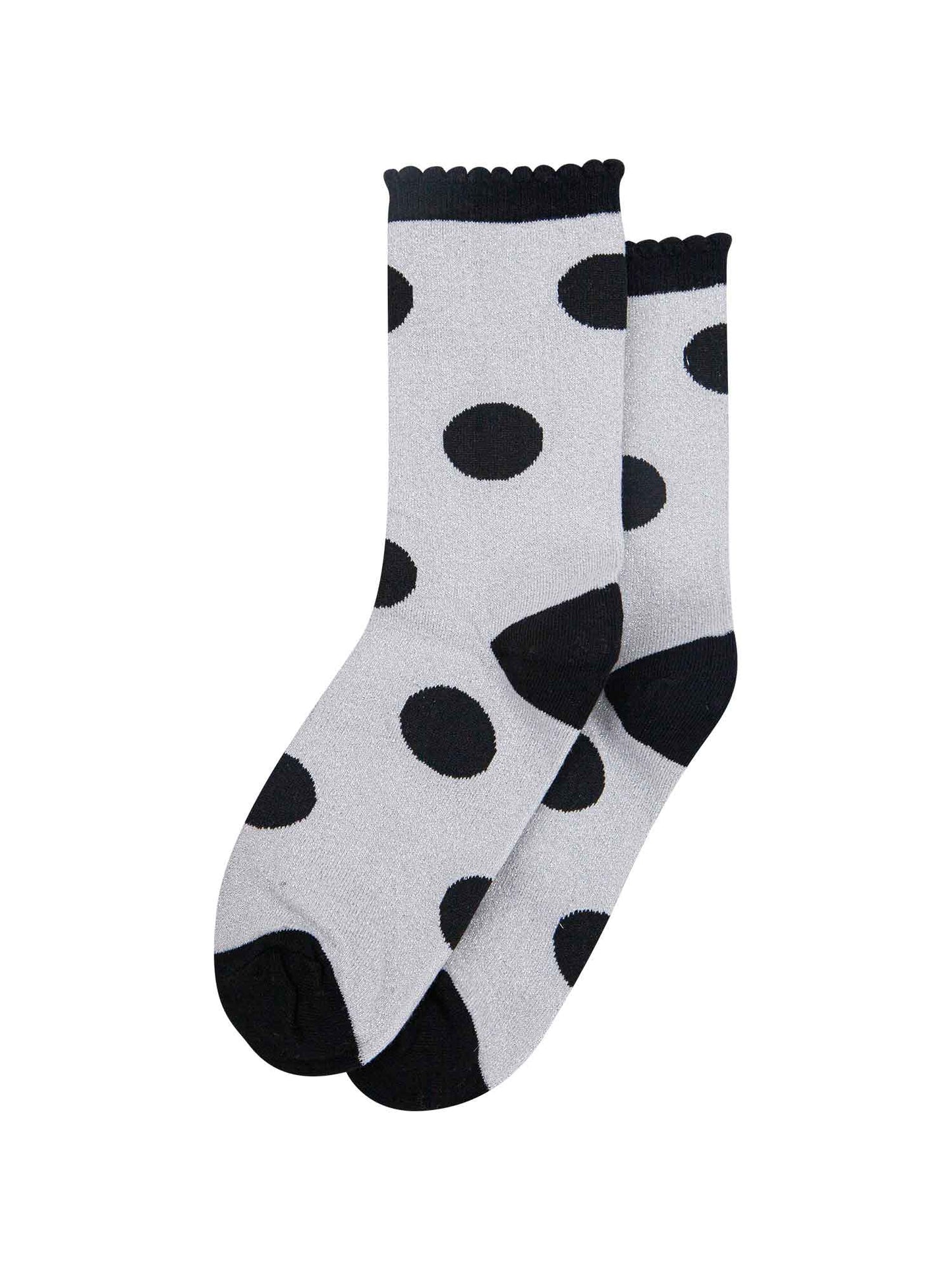 light grey glitter ankle socks with a scattered large polka dot spot print