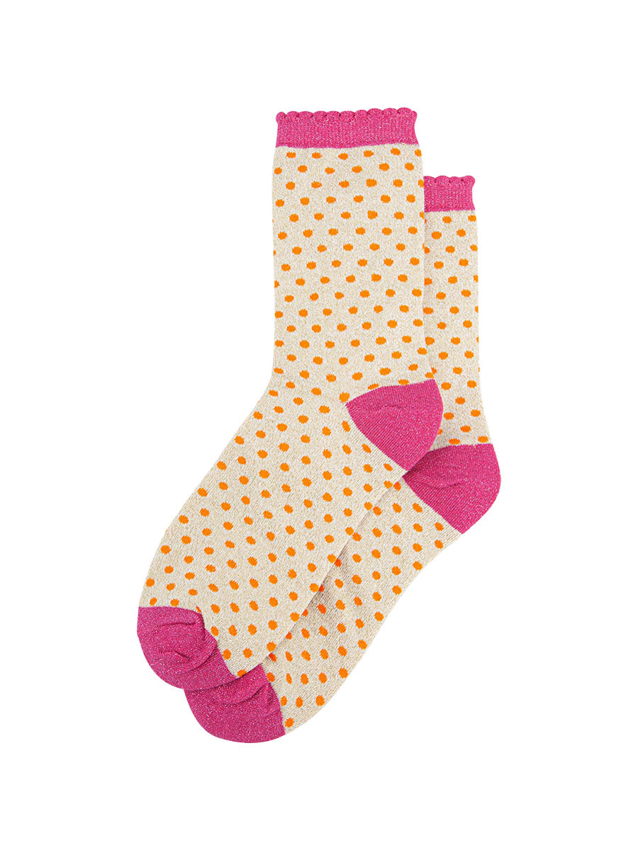 womens-glitter-socks-cream-hot-pink-polka-dots-orange-spotty-pattern-sparkly