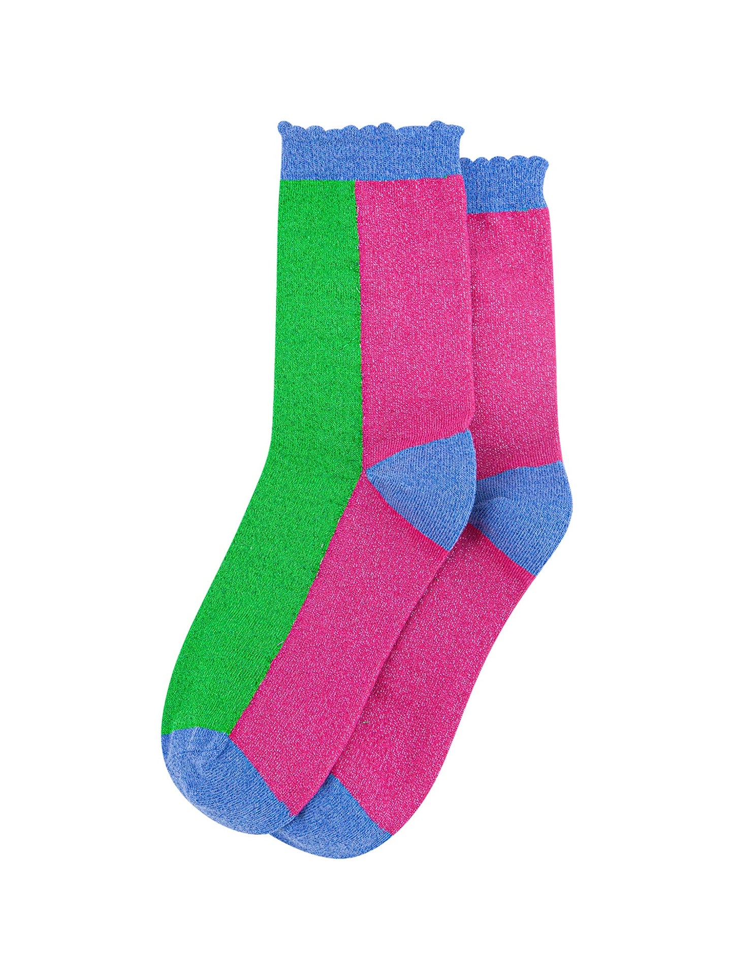 Colour-Block-Combed-Cotton-Glitter-Socks-in-Lime-Denim-Blue-flat-lay-flat-lay