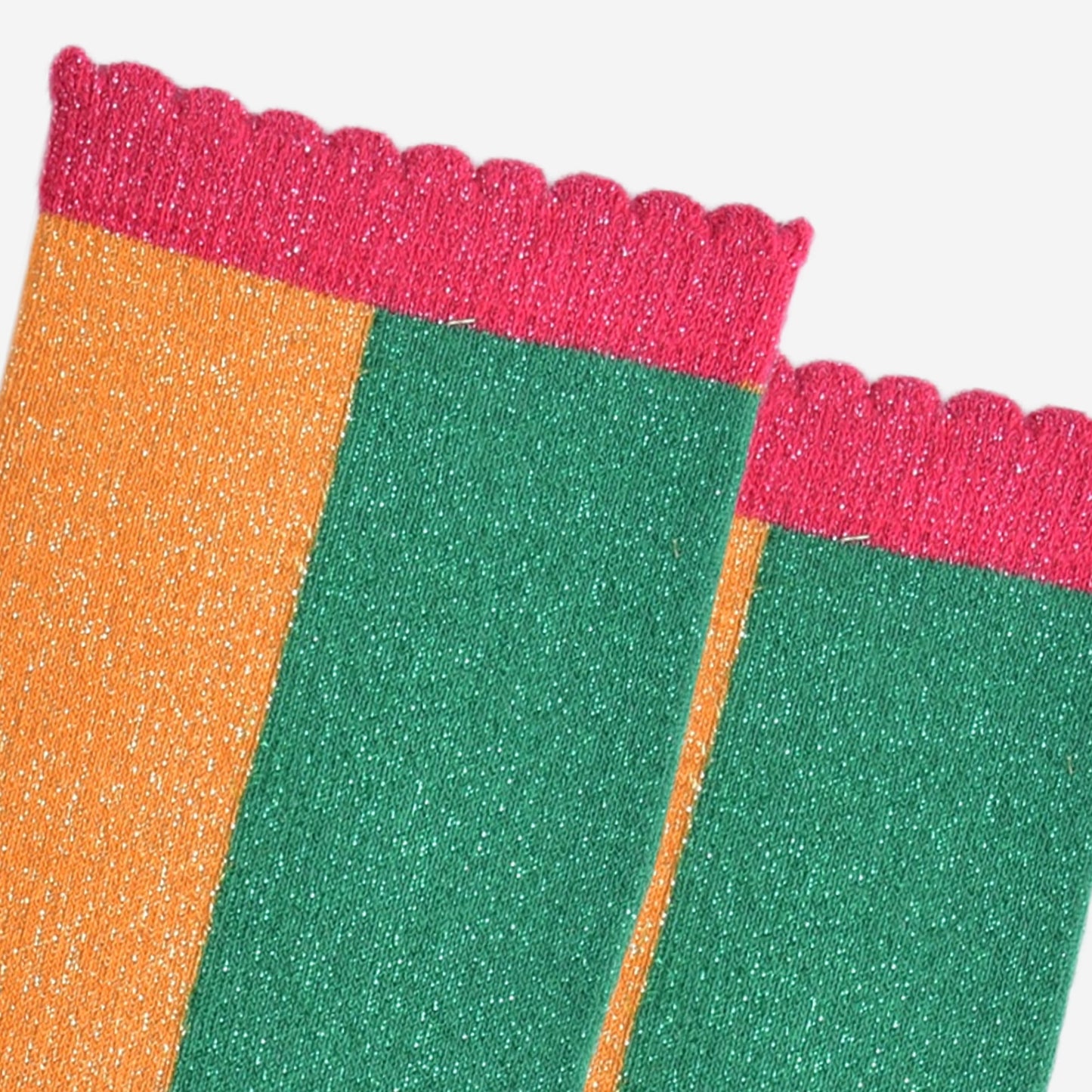 Women's Glitter Socks - Orange/Green, Colour Block