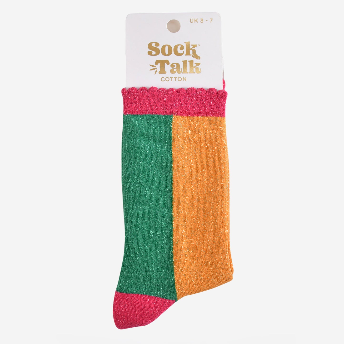 Women's Glitter Socks - Orange/Green, Colour Block