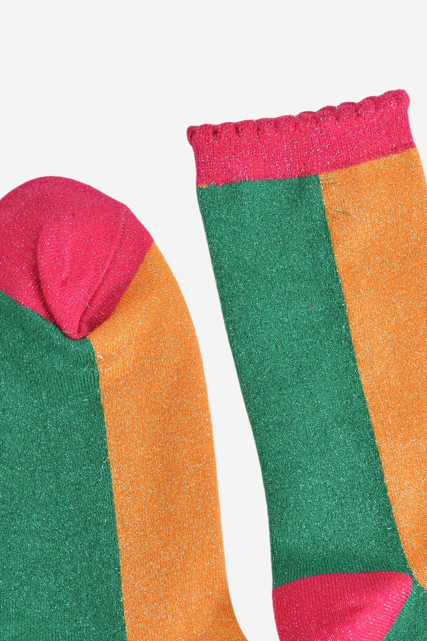 Women's Glitter Socks - Orange/Green, Colour Block