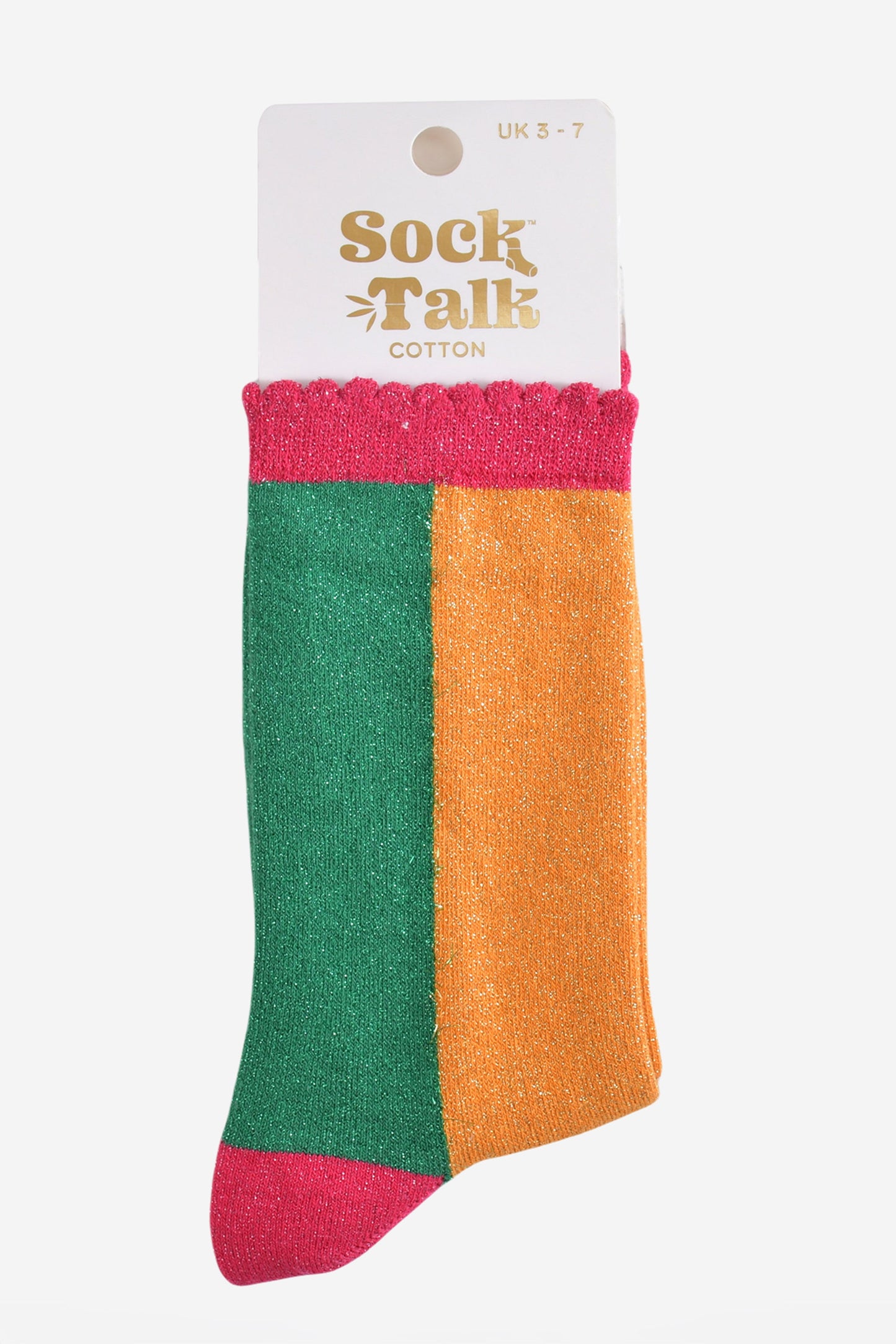 Women's Glitter Socks - Orange/Green, Colour Block